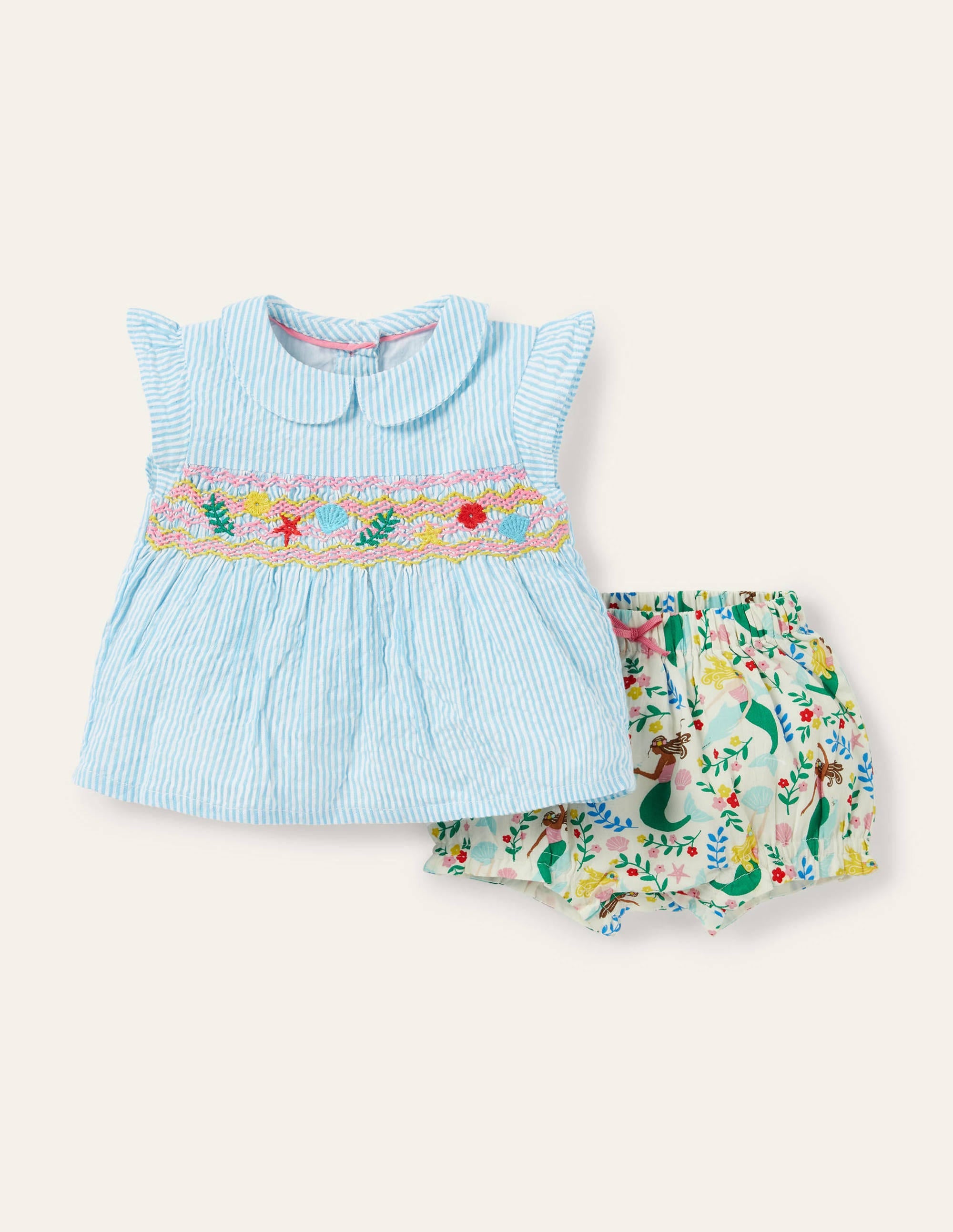 Woven Short Set-Ivory Mermaid Garden - Image 1