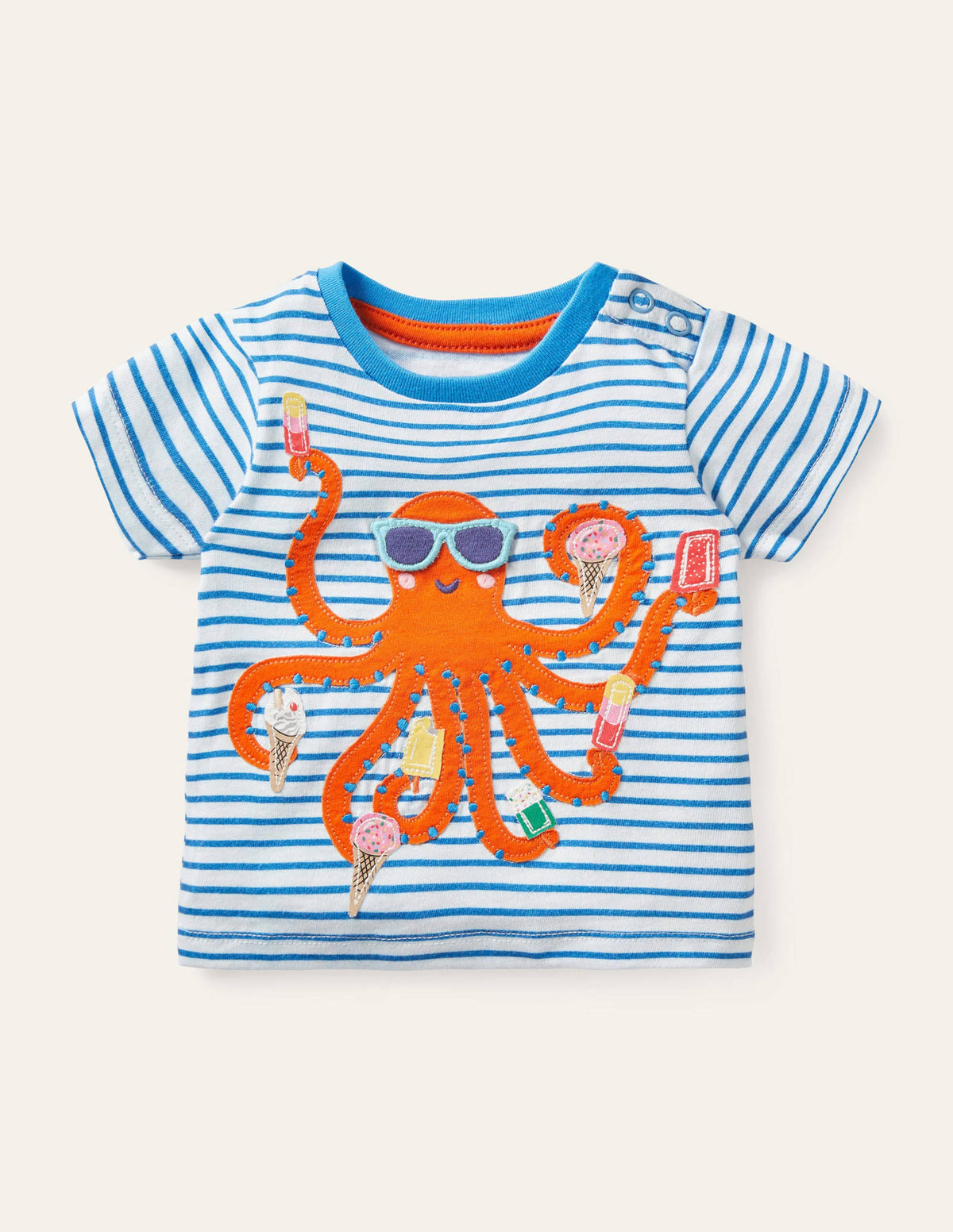 Animal Adventures Flap T-shirt-Ivory/Moroccan Blue Octopus - Image 1
