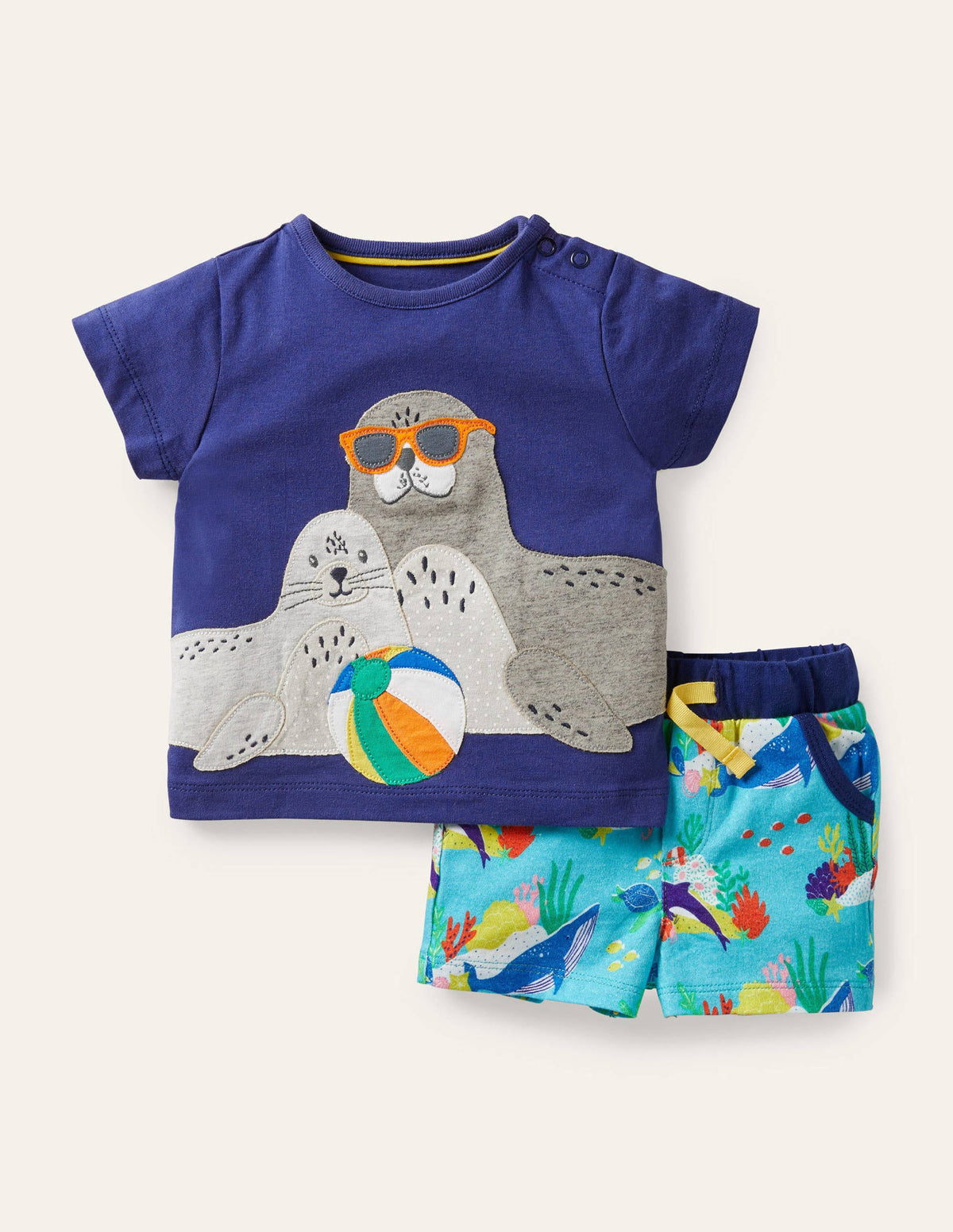 Applique' Short Set-Aqua Blue Under the Sea - Image 1