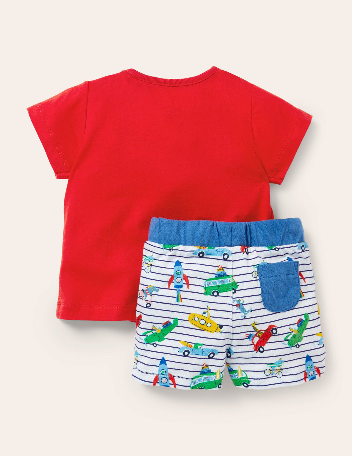 Applique' Short Set-Ivory/Blue Animal Adventures-2