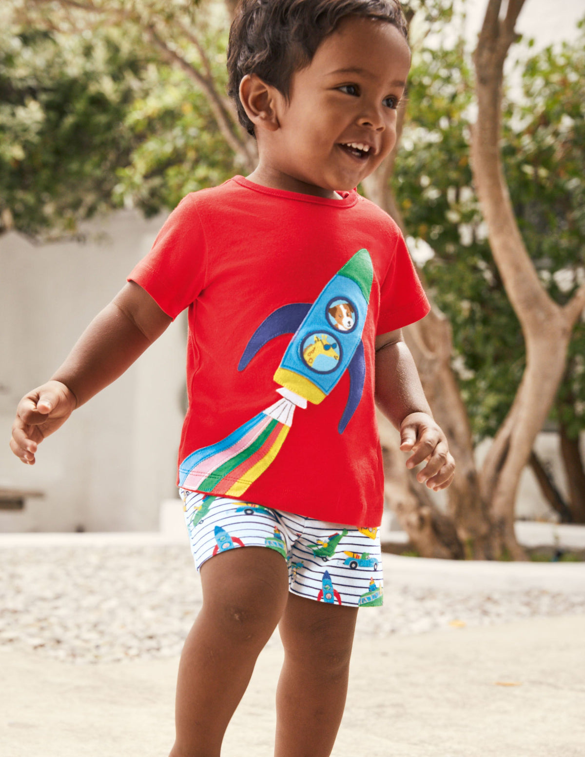 Applique' Short Set-Ivory/Blue Animal Adventures-4