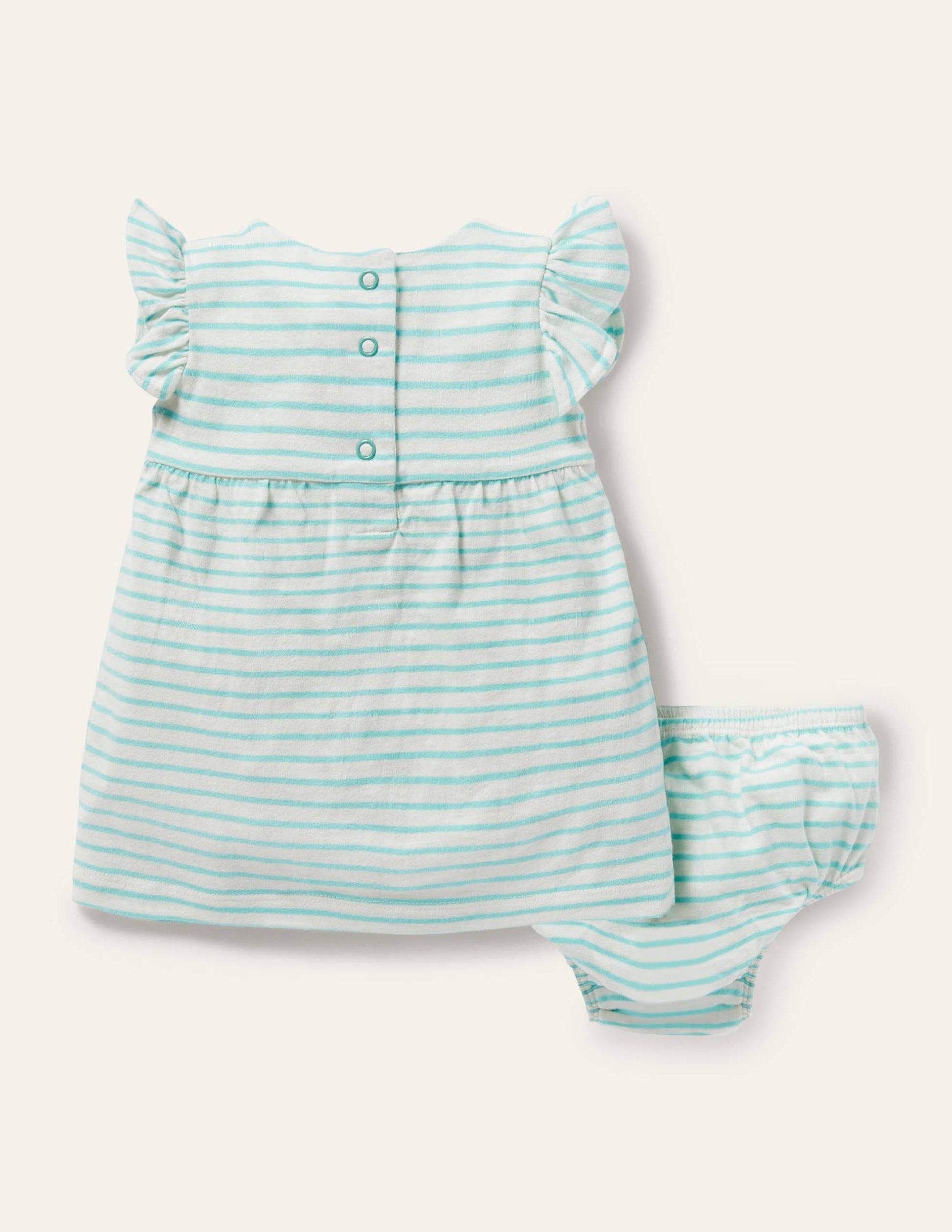 Striped Appliqué Jersey Dress-Ivory/Georgian Blue Fish-2