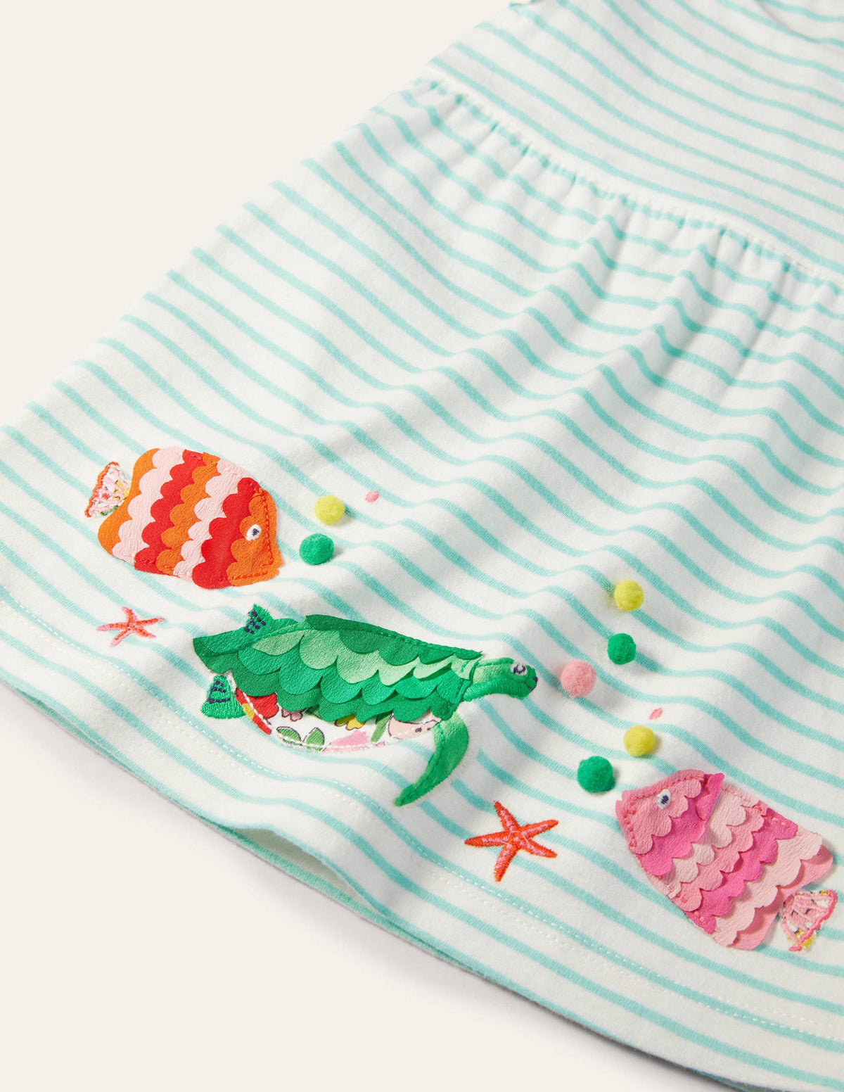 Striped Appliqué Jersey Dress-Ivory/Georgian Blue Fish - Image 3