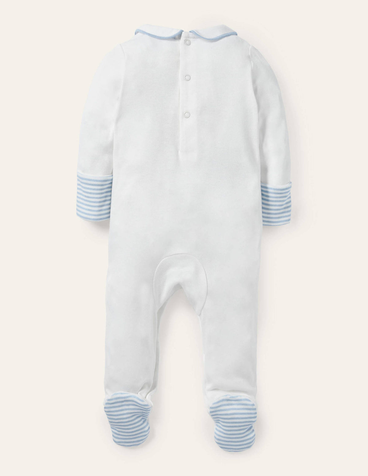 Organic Smocked Sleepsuit-Ivory Bunnies - Image 2