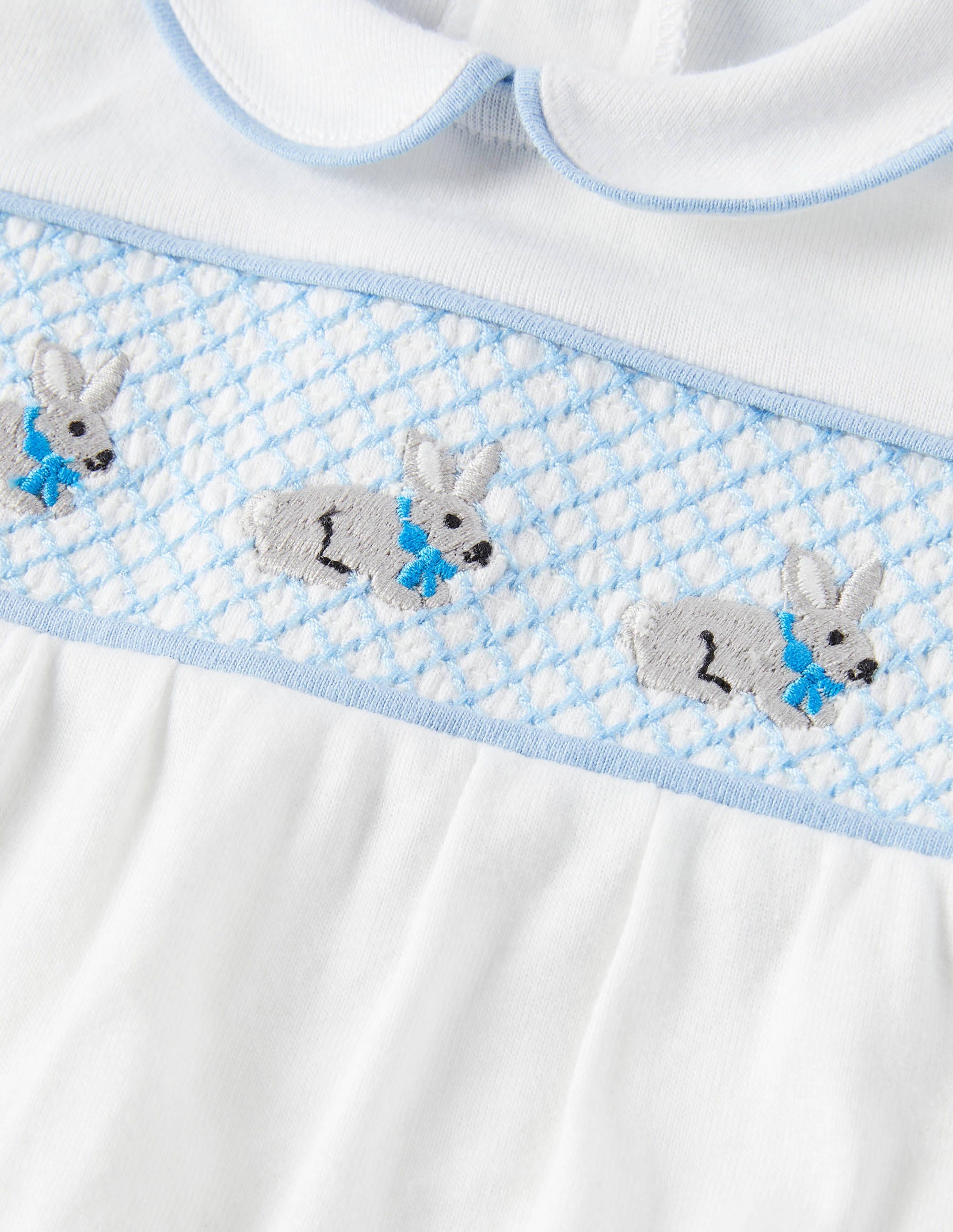 Organic Smocked Sleepsuit-Ivory Bunnies - Image 3
