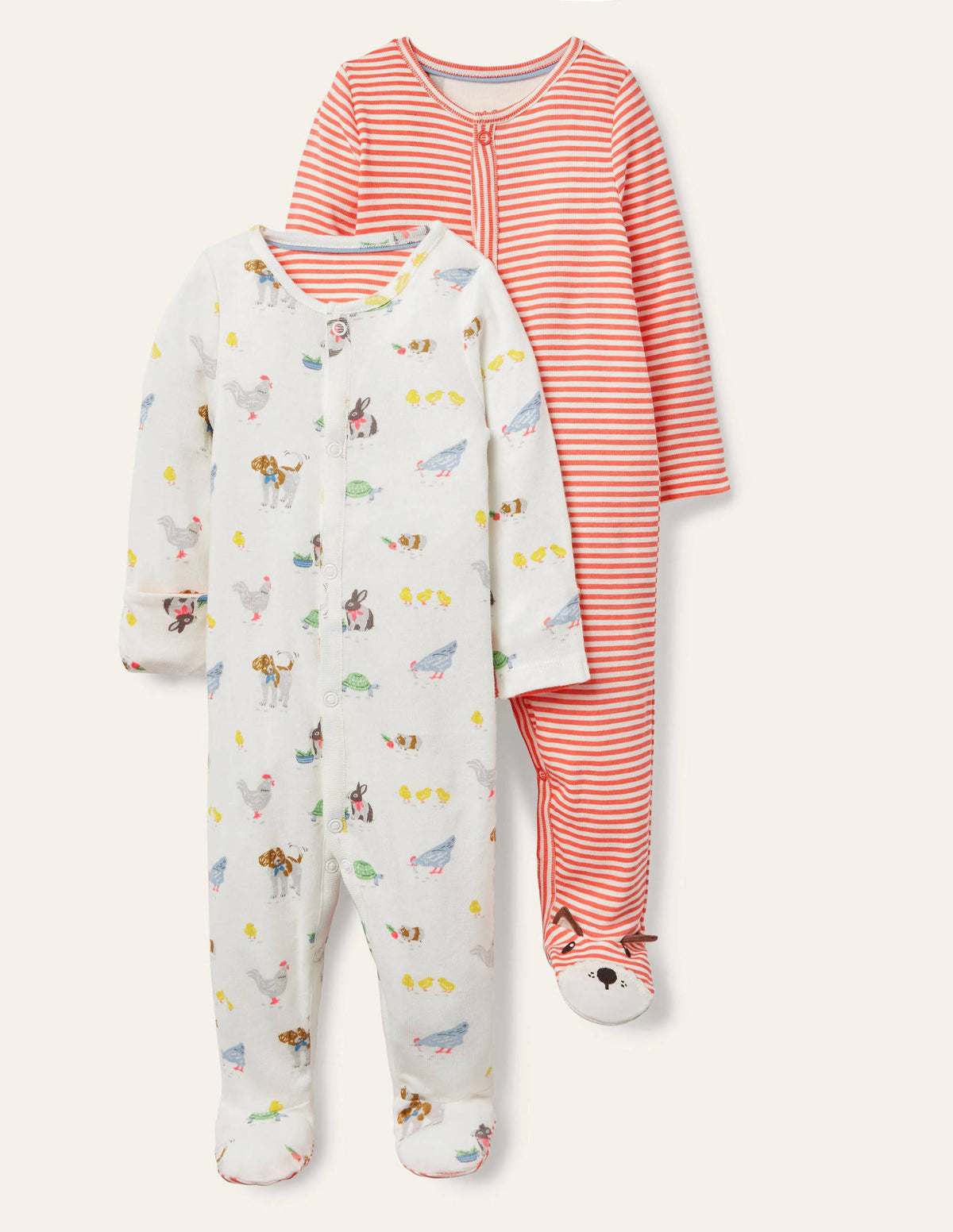 Organic Twin Pack Sleepsuit-Ivory Pet Friends-1