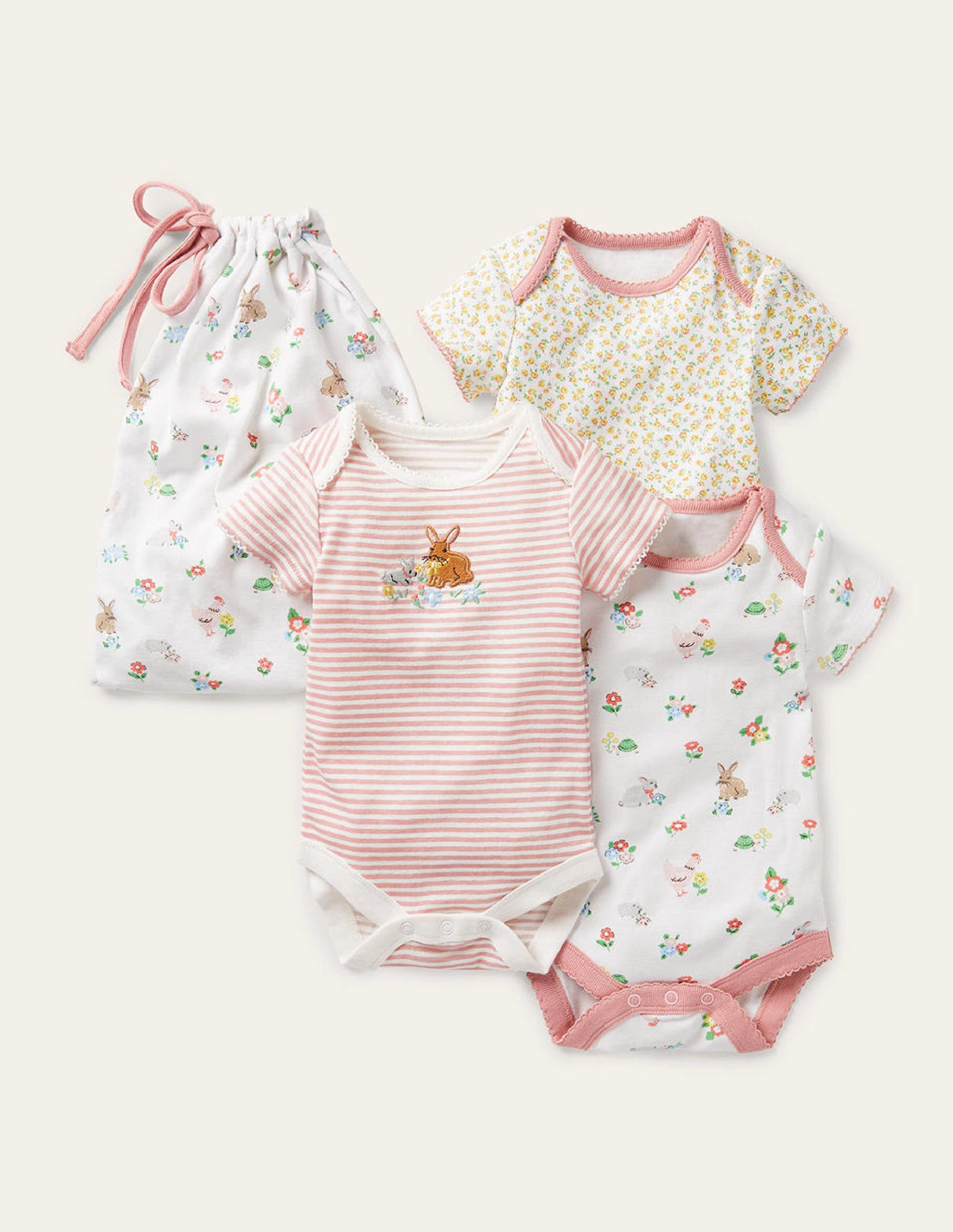 Organic Newborn 3 Pack Bodies-Ivory Floral Pets-1