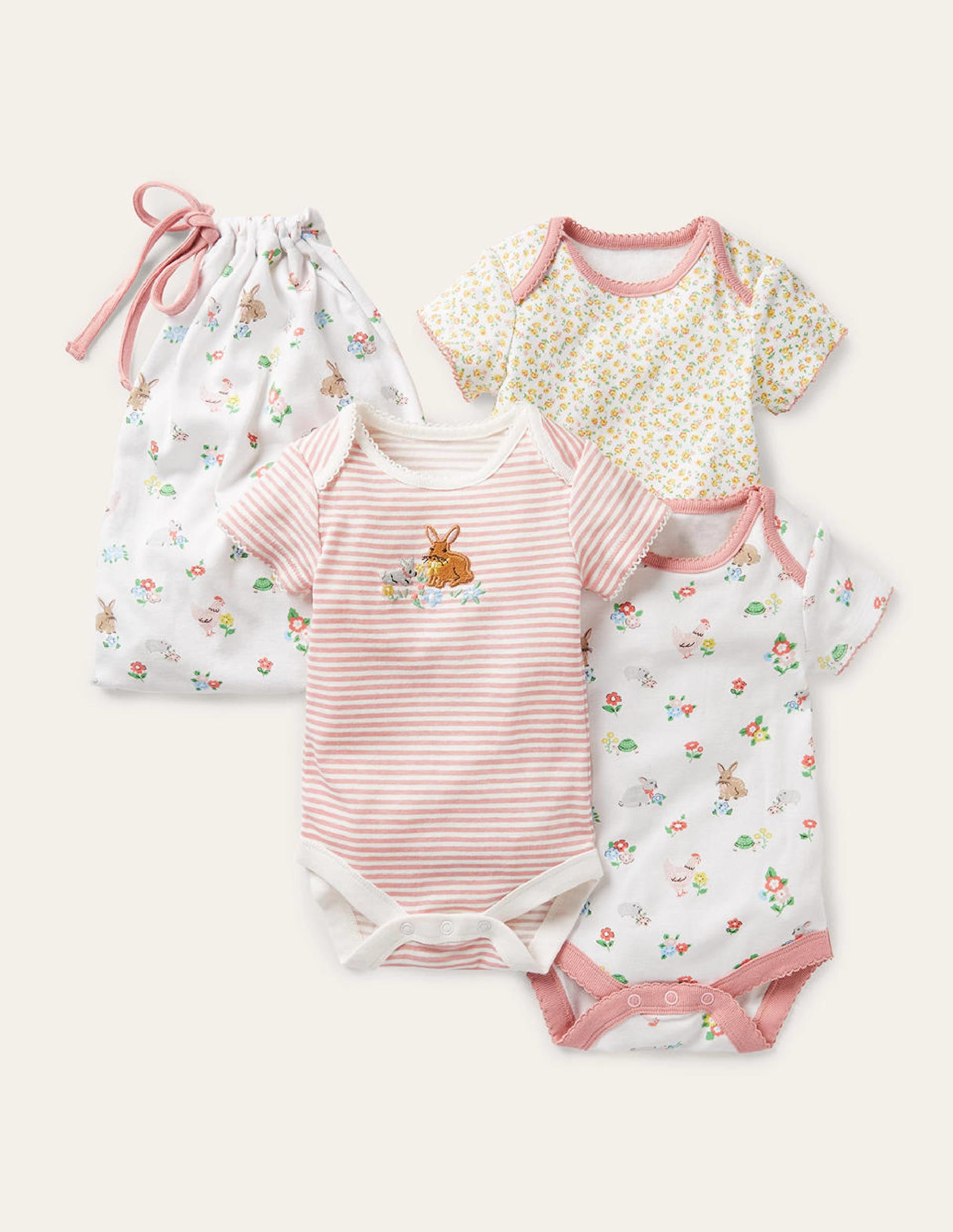 Organic Newborn 3 Pack Bodies-Ivory Floral Pets - Image 1