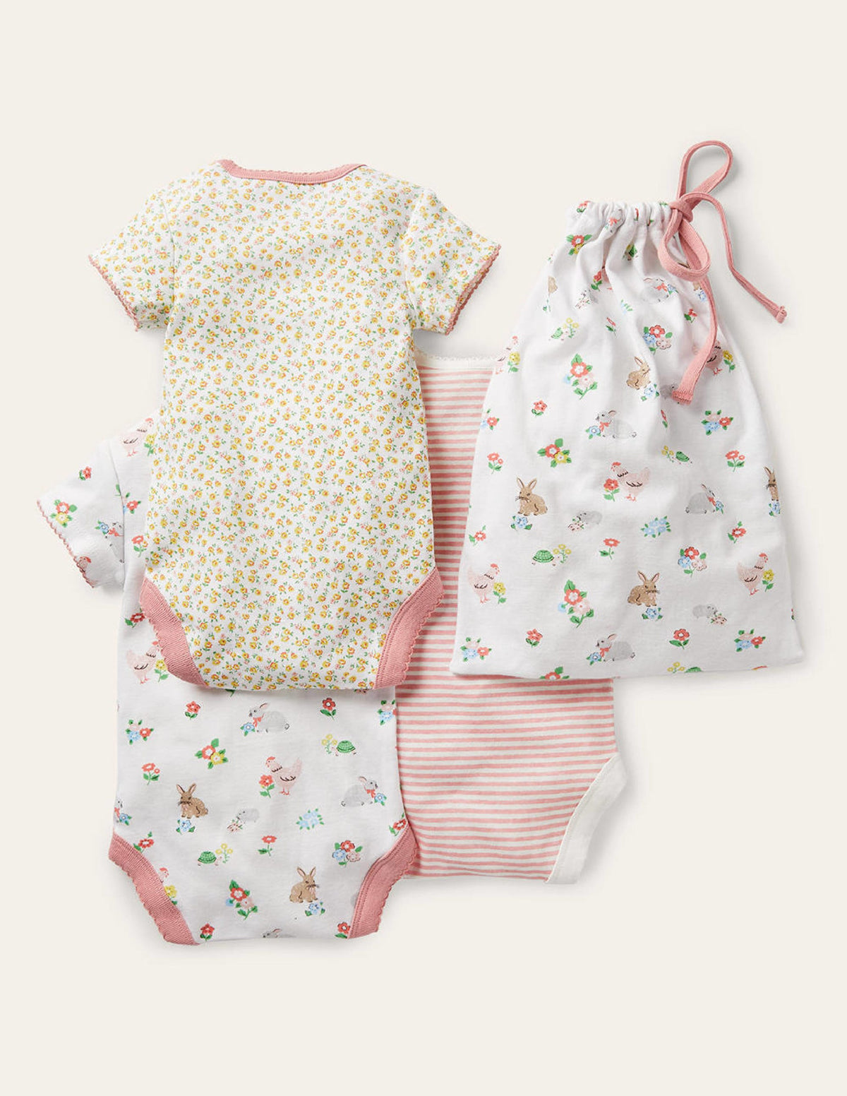 Organic Newborn 3 Pack Bodies-Ivory Floral Pets - Image 2