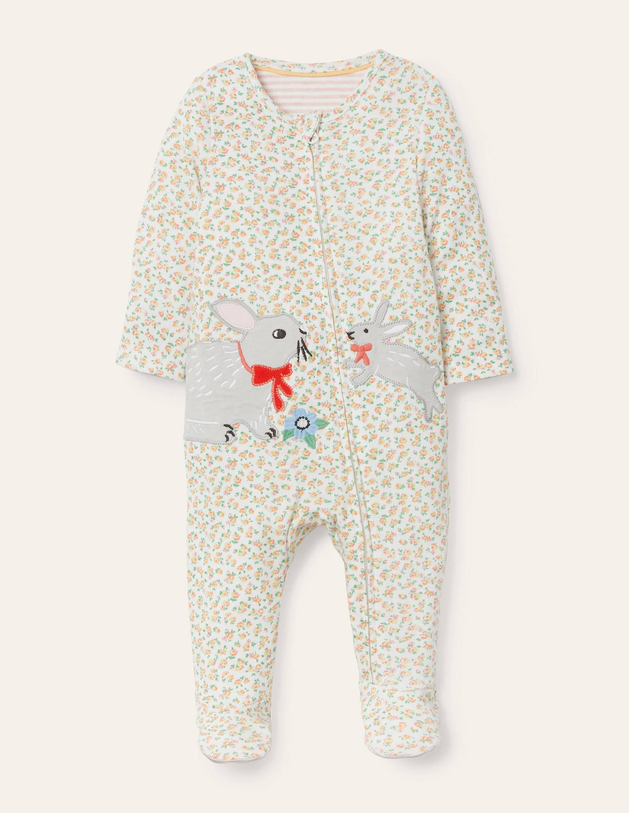 Organic Zip-up Sleepsuit-Ivory Tiny Rose - Image 1