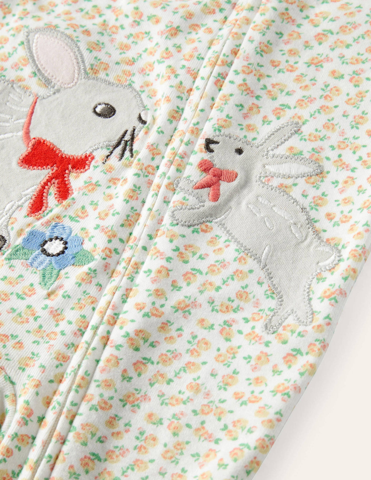 Organic Zip-up Sleepsuit-Ivory Tiny Rose-3