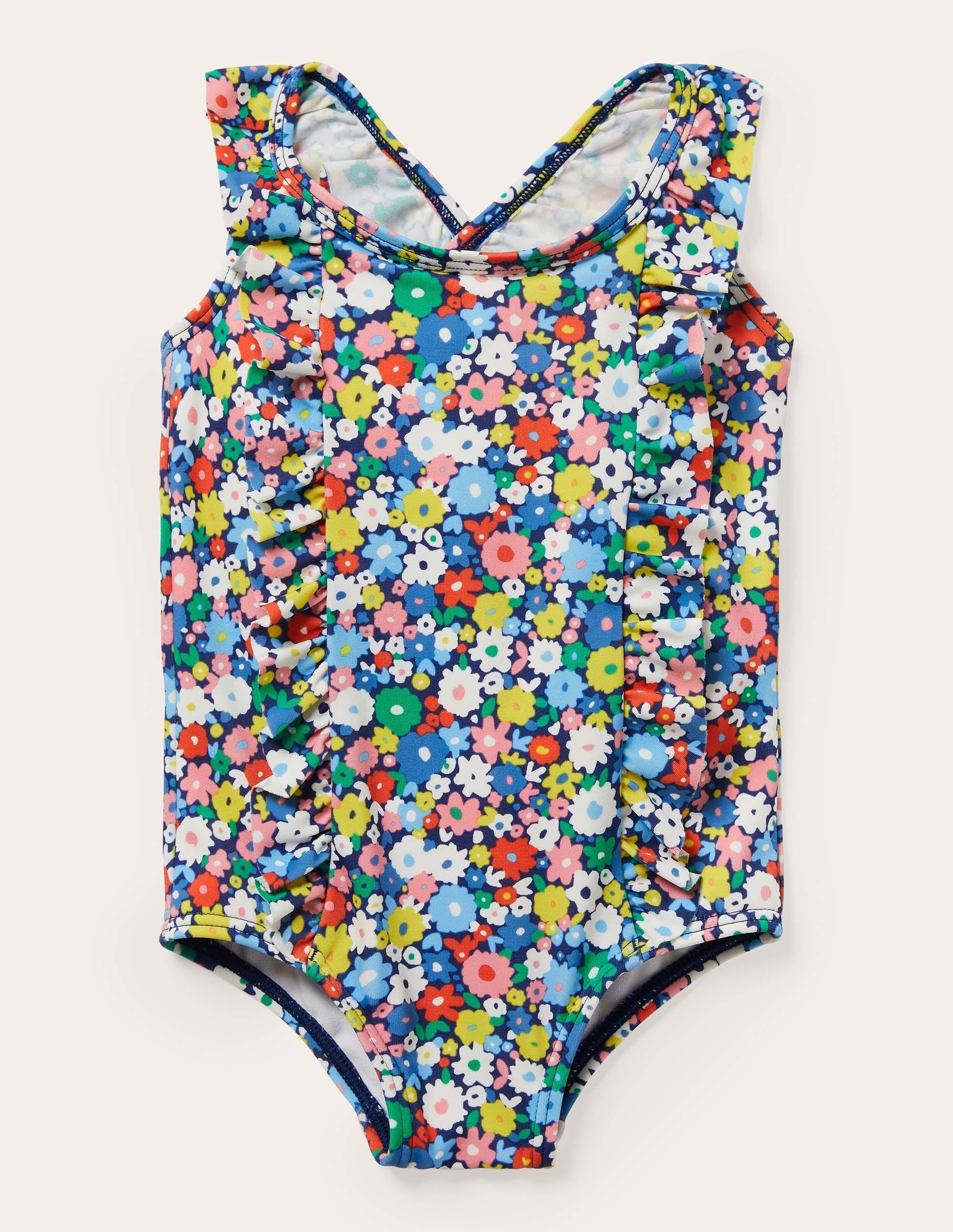 Frilly Cross-back Swimsuit-Firecracker Flowerpatch - Image 1
