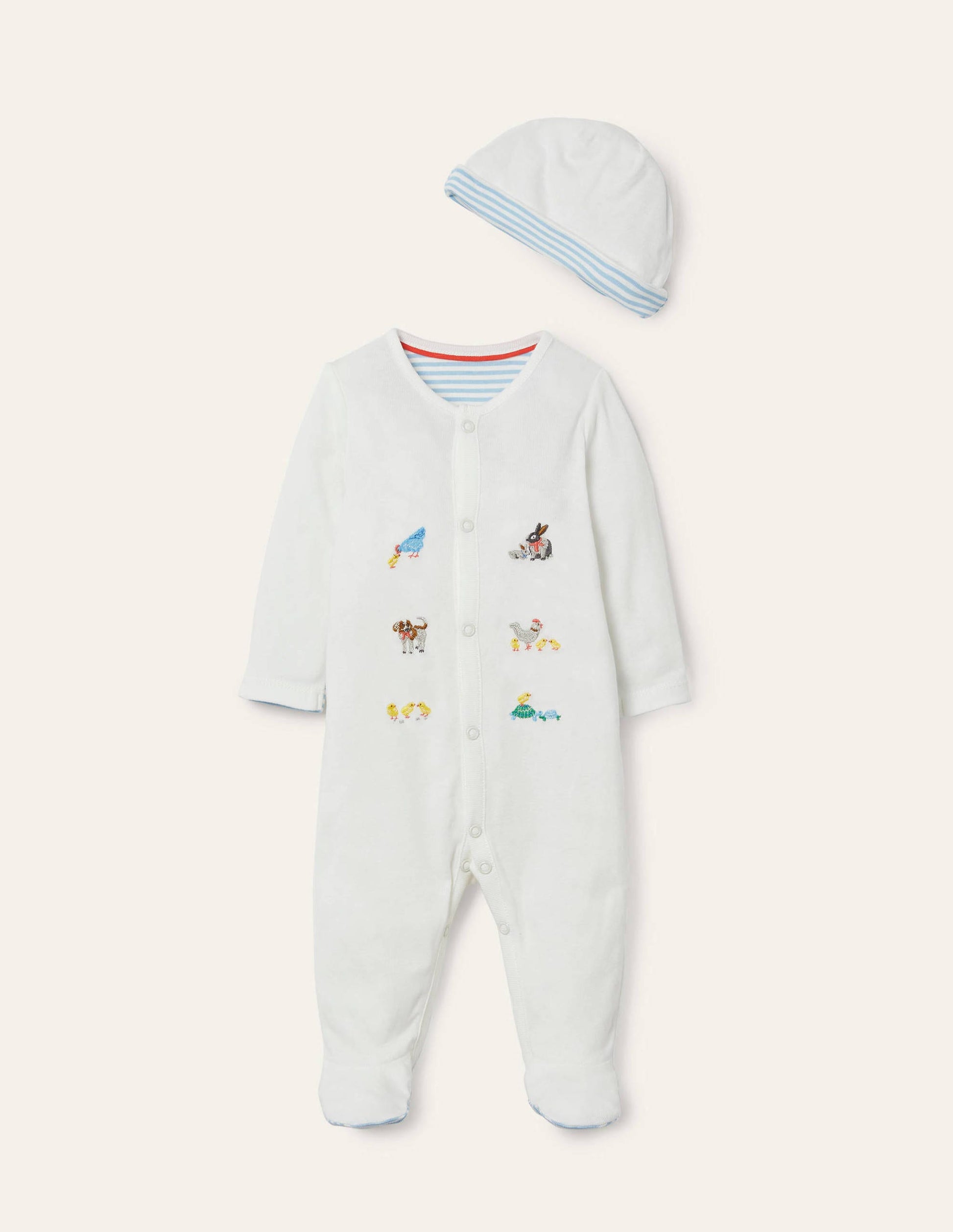Organic Sleepsuit & Hat Set-Ivory Pet Friends-1