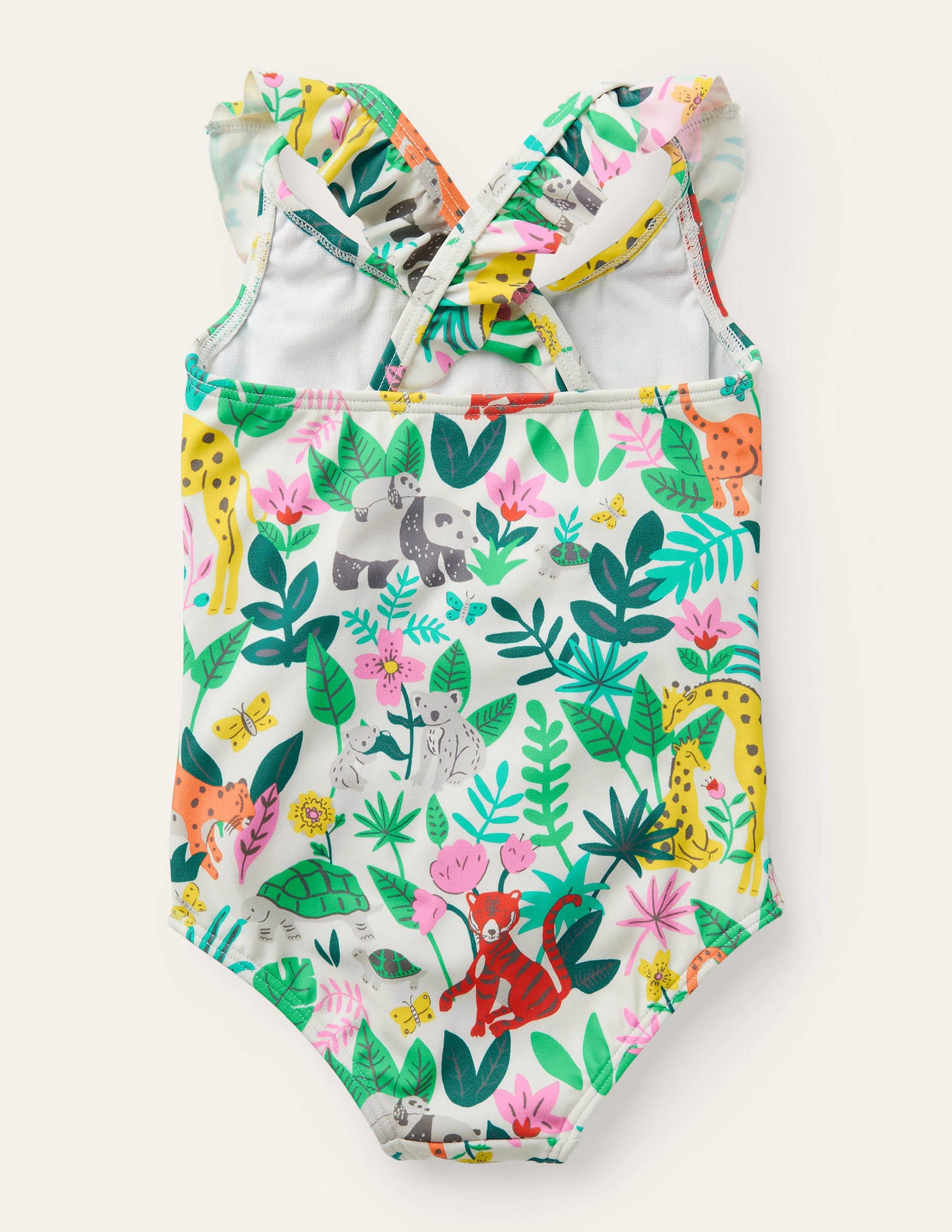 Frilly Cross-back Swimsuit-Multi Jungle Friends-2