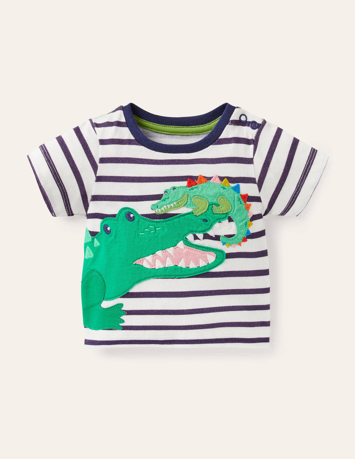 Appliqué Animals T-shirt-Ivory/Starboard Blue Crocodile-1