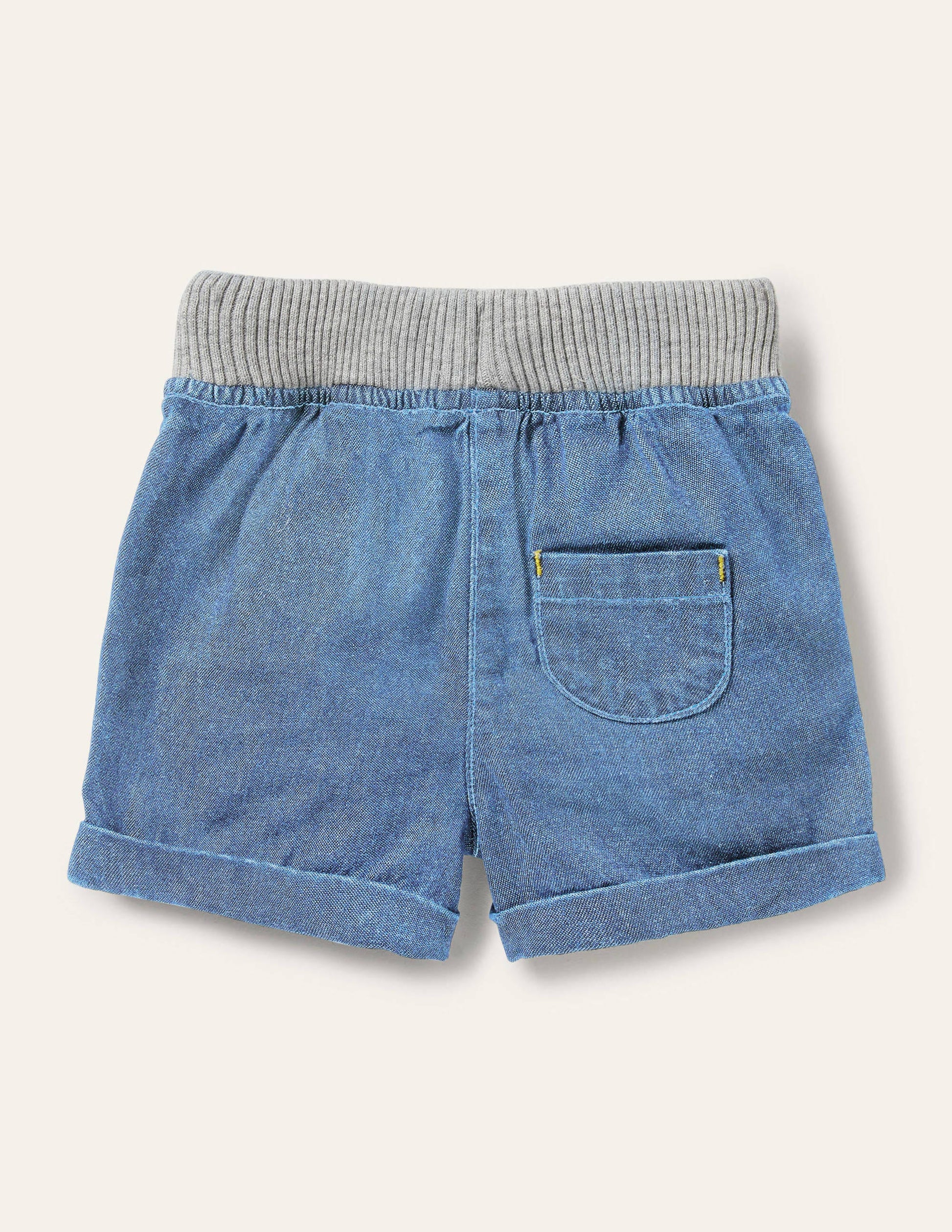 Rib Waist Woven Shorts-Mid Chambray-2