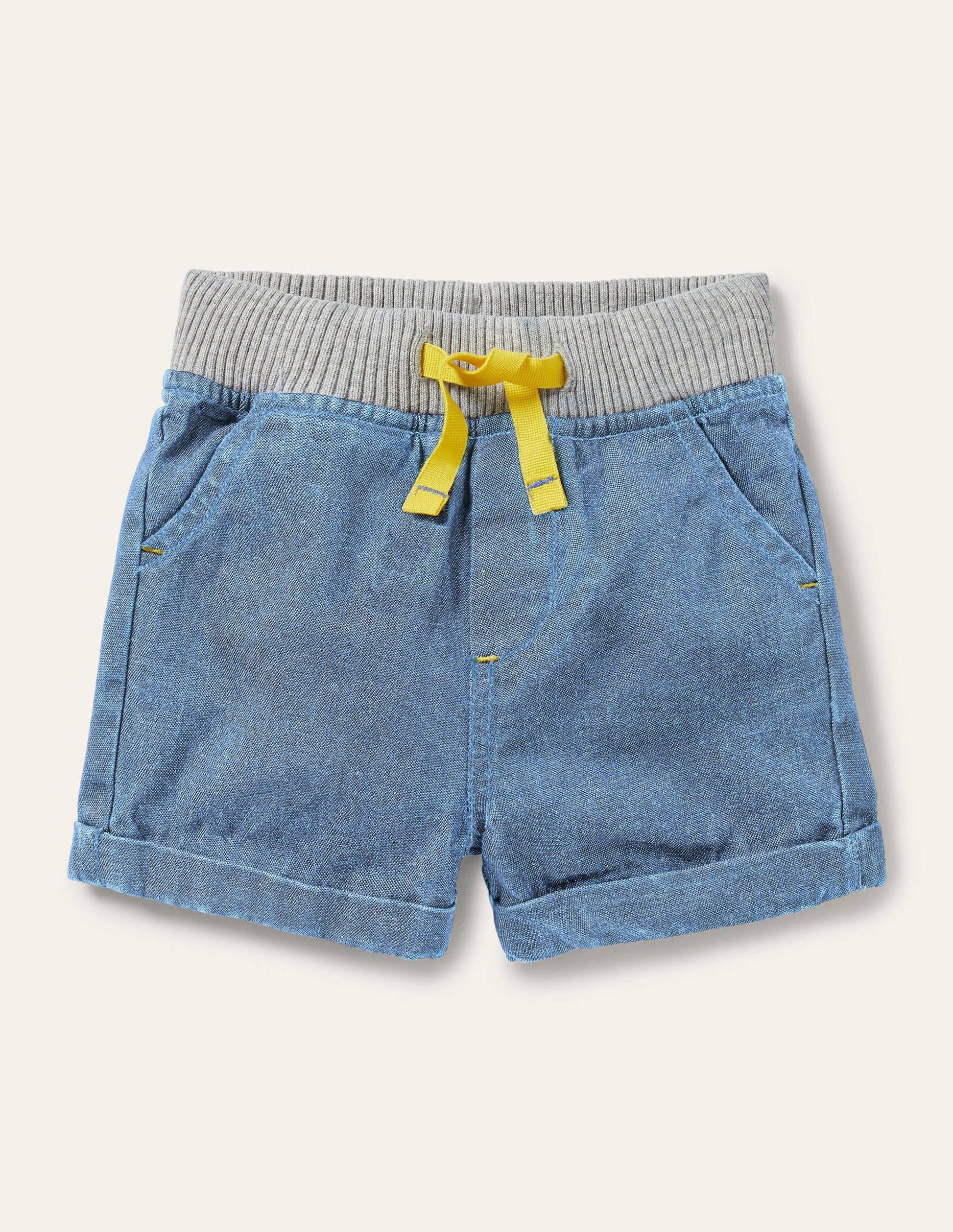 Rib Waist Woven Shorts-Mid Chambray-1