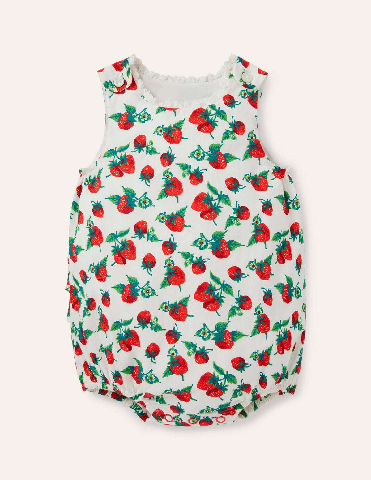 Frill Woven Romper-Ivory Vintage Strawberries-1