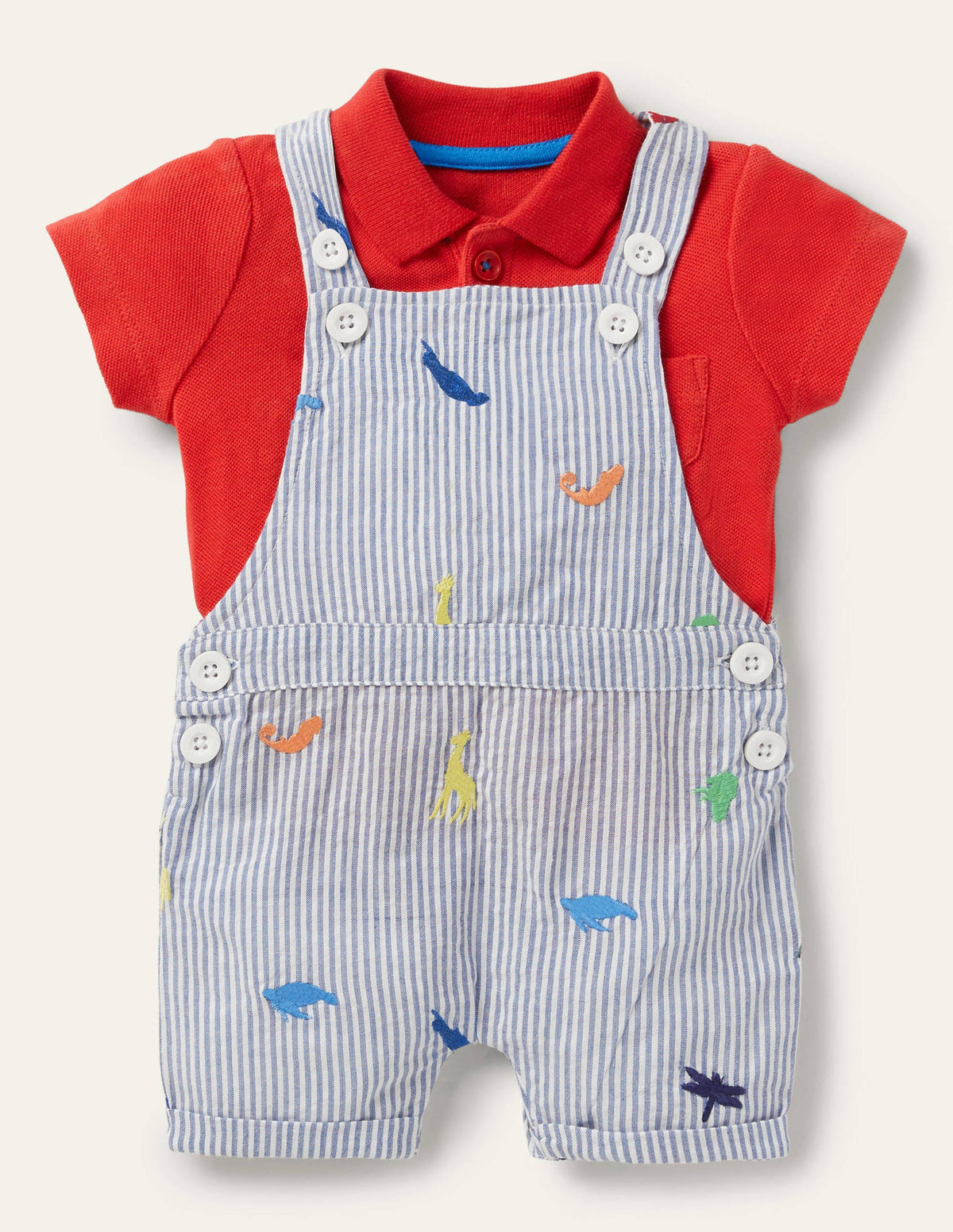 Short Dungaree Set-Animal Kingdom Embroidery - Image 1