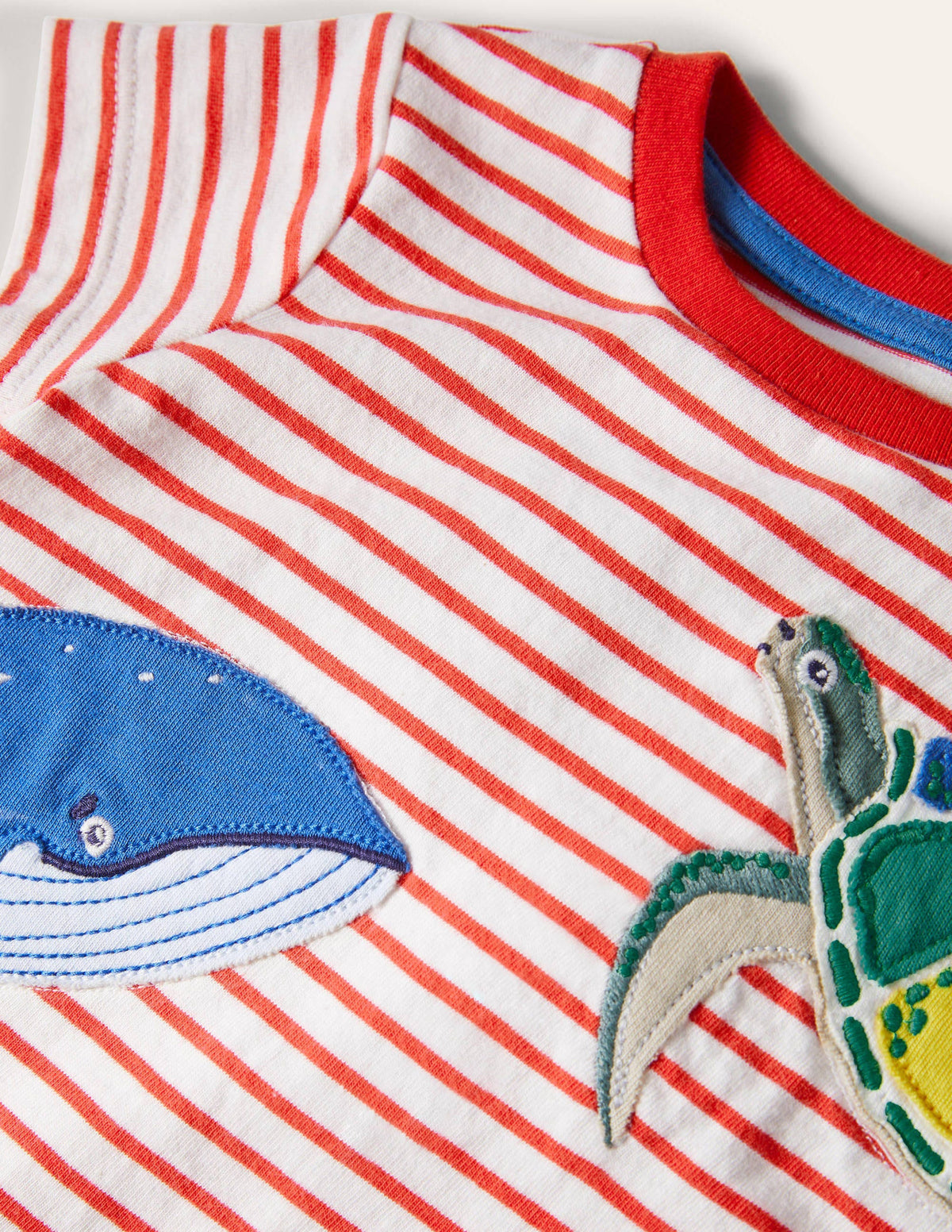 Peeking Animals Stripy T-shirt-Ivory/Red Under the Sea - Image 3
