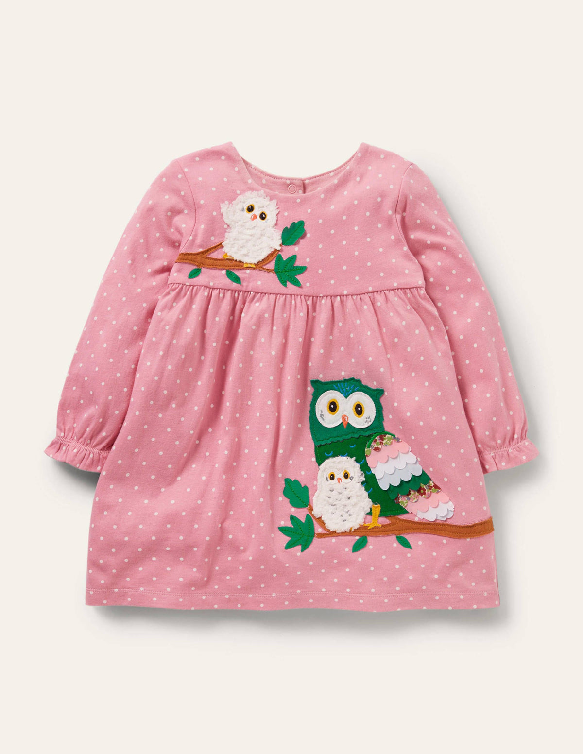 Spotty Appliqué Jersey Dress-Formica Pink Owls - Image 1