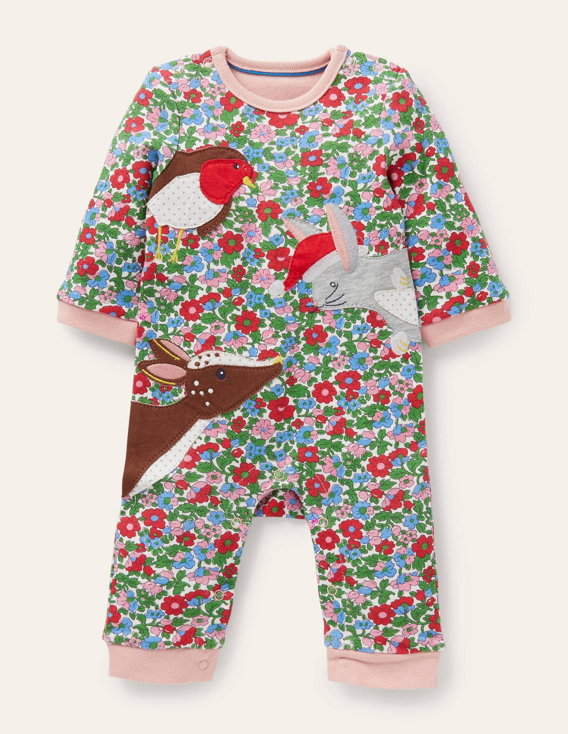 Novelty Christmas Romper-Ivory Vintage Bloom Animals-1