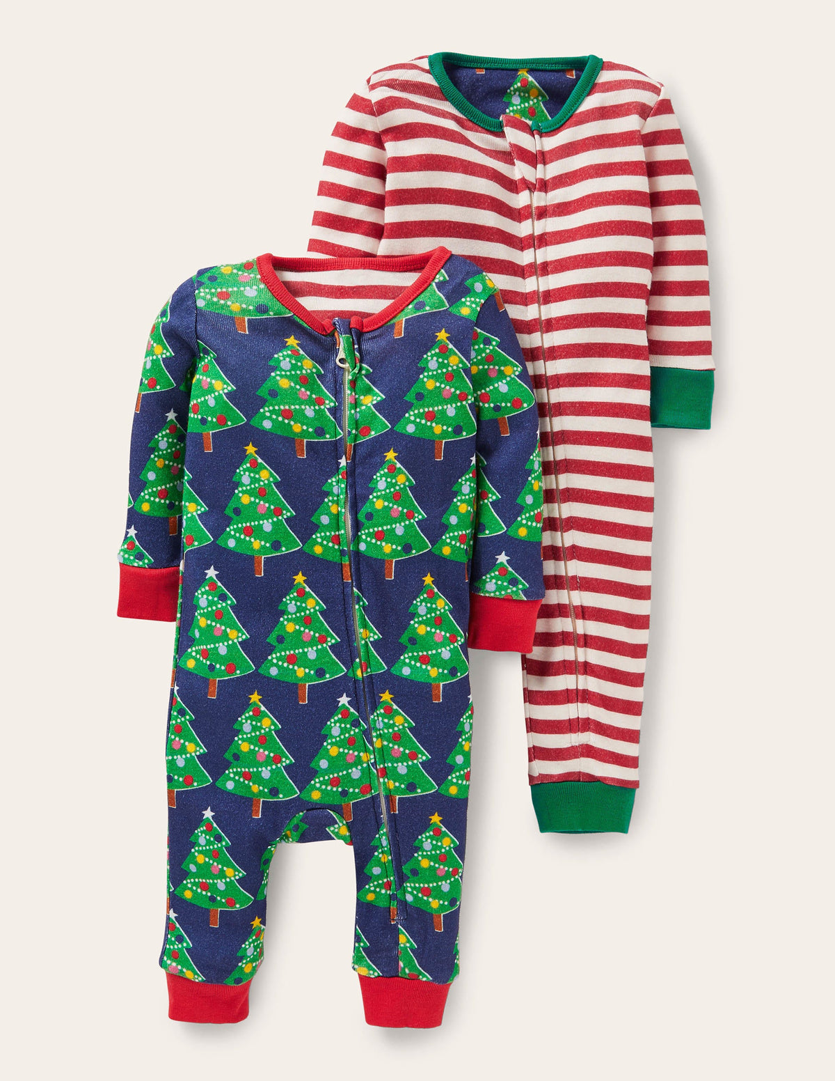 Twin Pack Zip Sleepsuit-Starboard Blue Christmas Trees-1