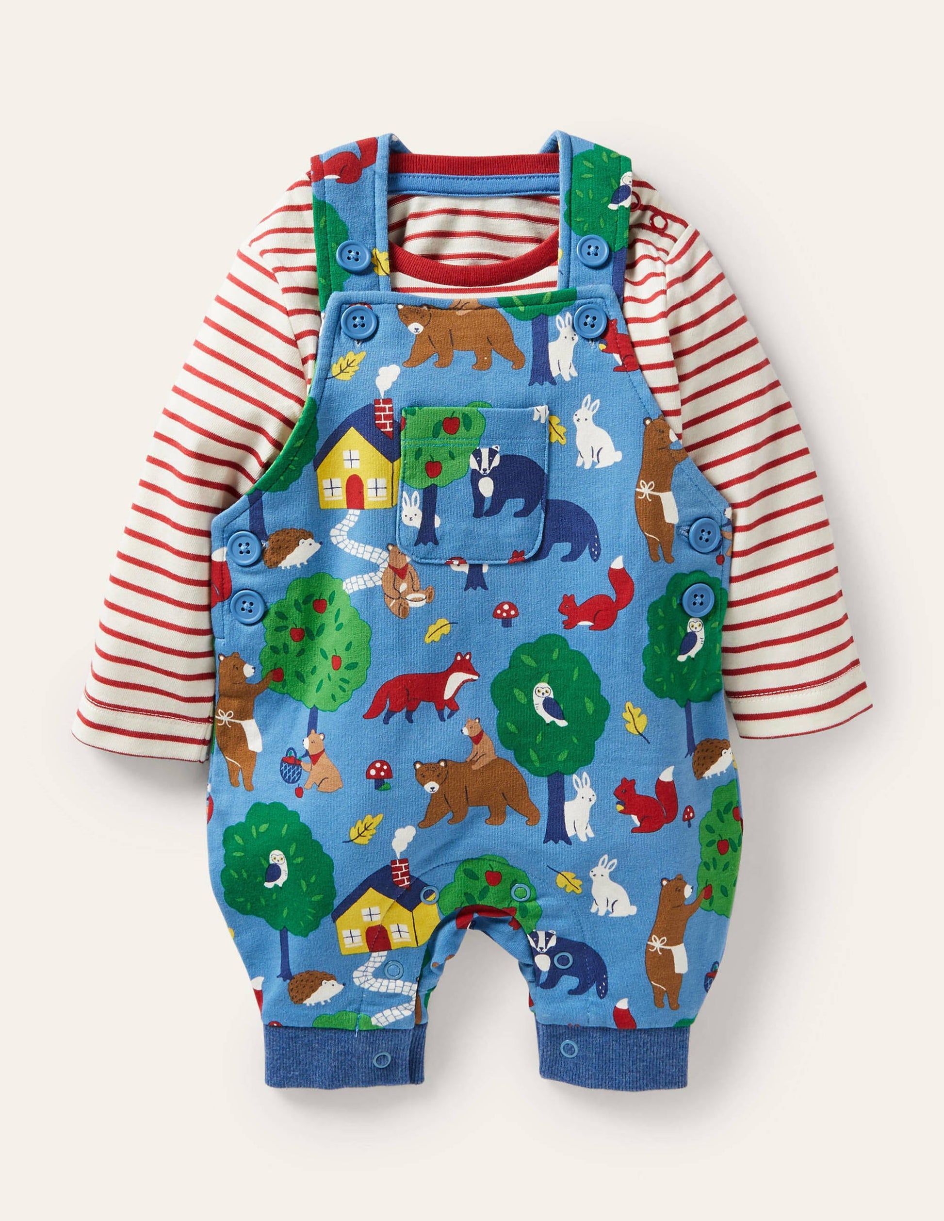 Printed Jersey Dungaree Set-Elizabethan Blue Bears-1