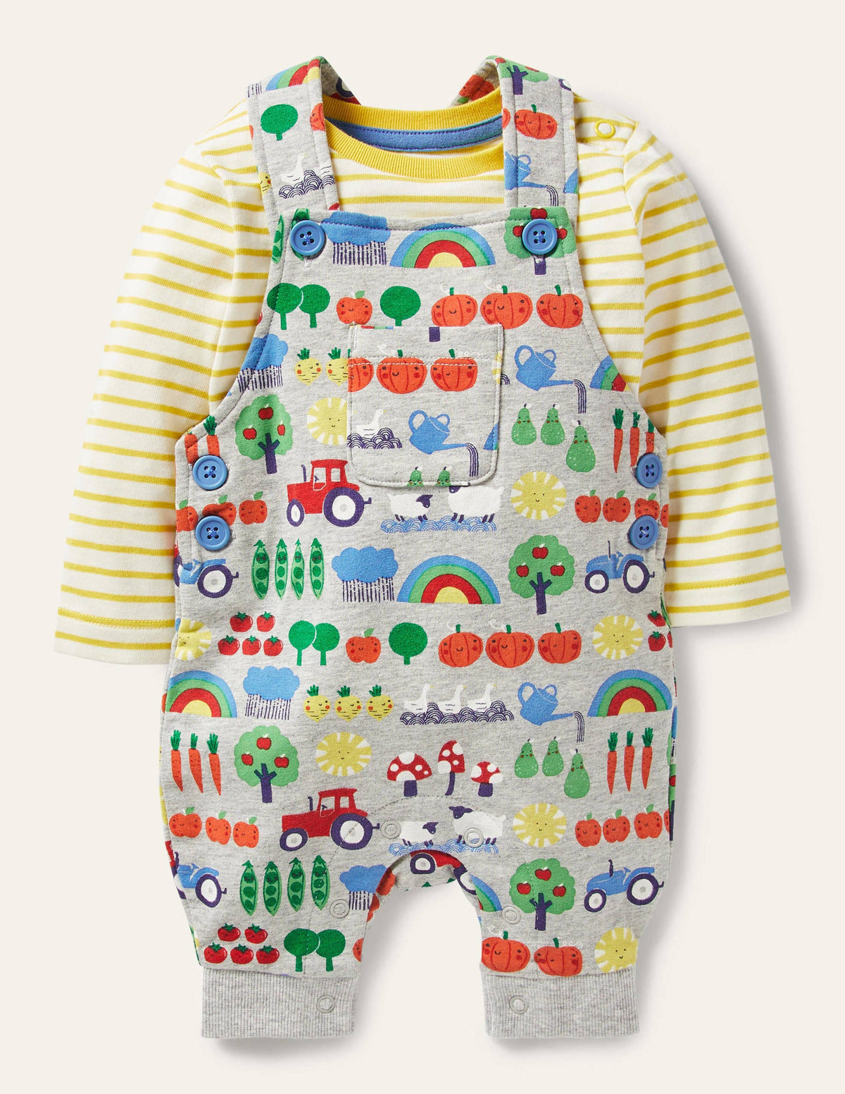 Printed Jersey Dungaree Set-Grey Marl Garden Gang - Image 1