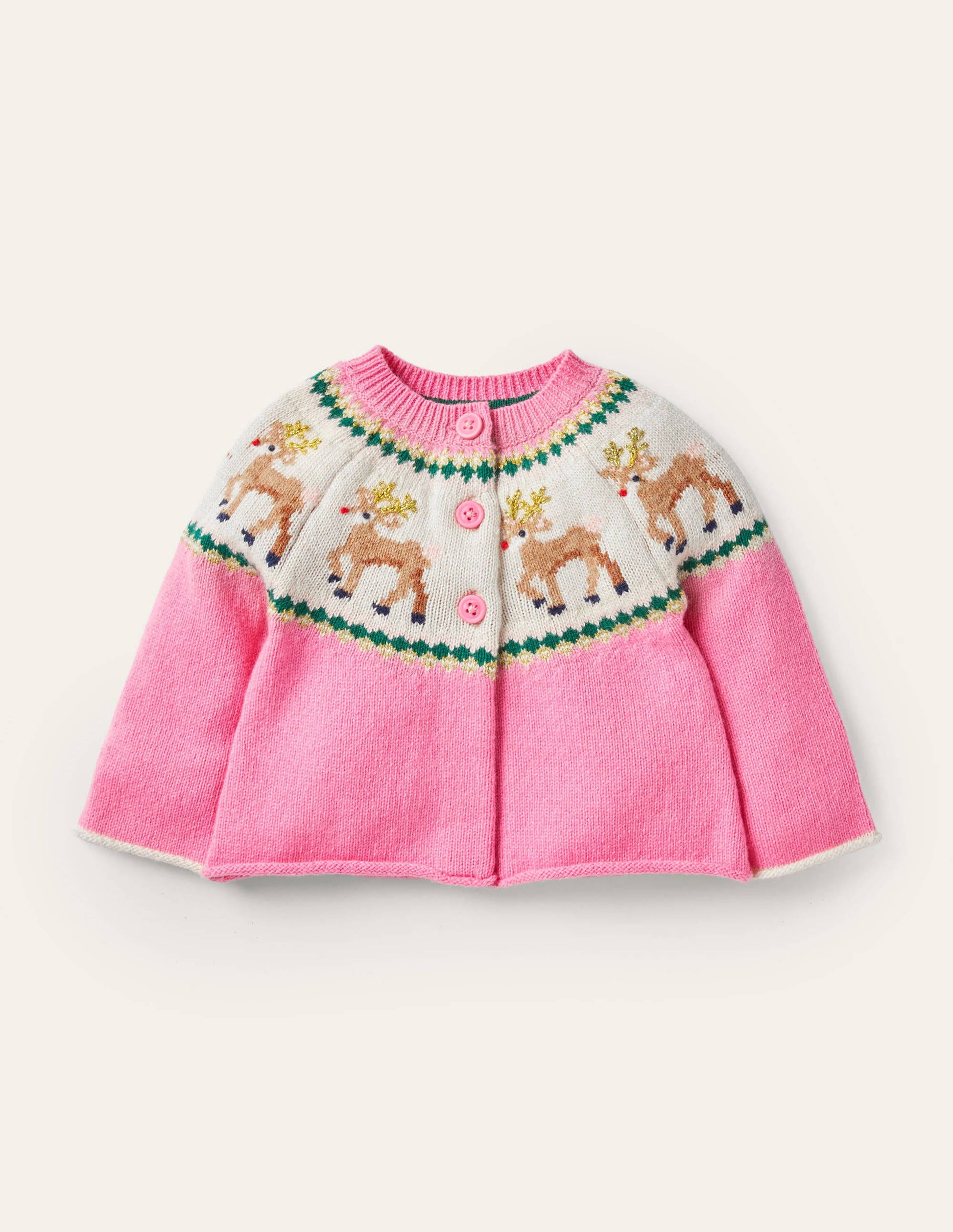 Fair Isle Cardigan-Formica Pink Reindeer-1