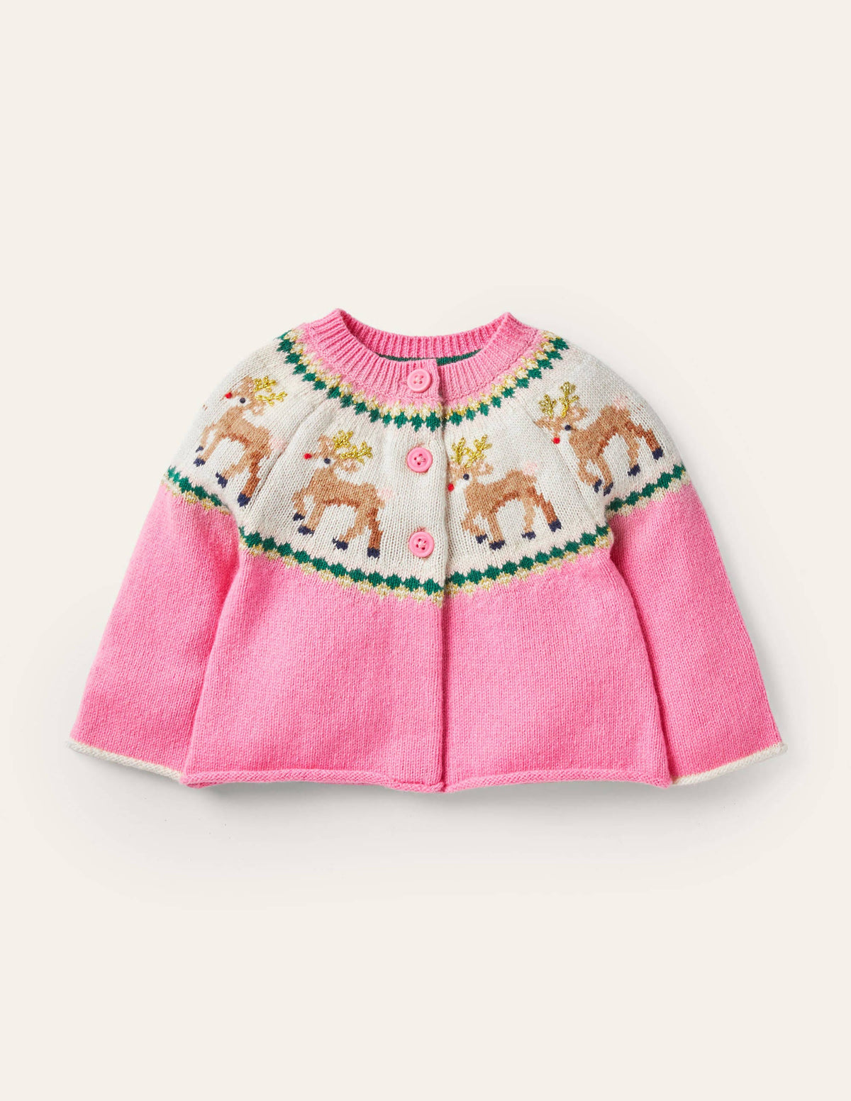 Fair Isle Cardigan-Formica Pink Reindeer - Image 1