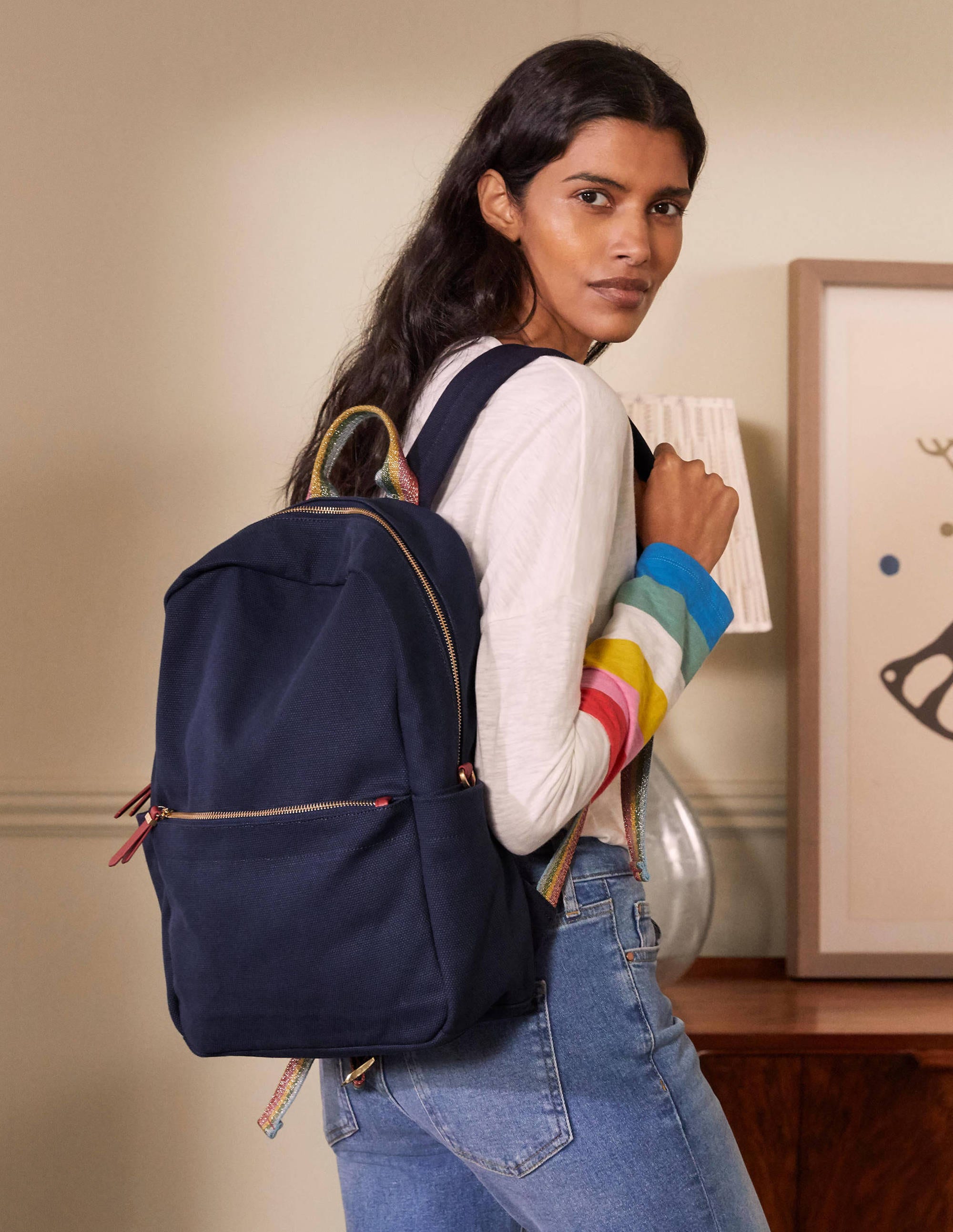 Olivia Canvas Backpack-Navy - Image 5