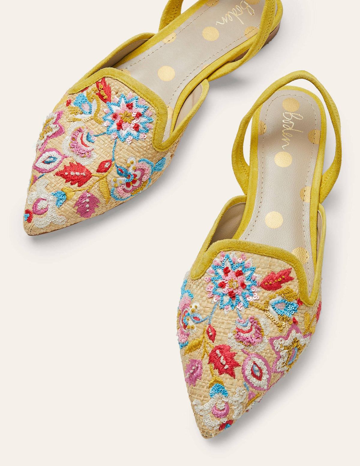 Raffia Embroidered Flats-Natural - Image 1