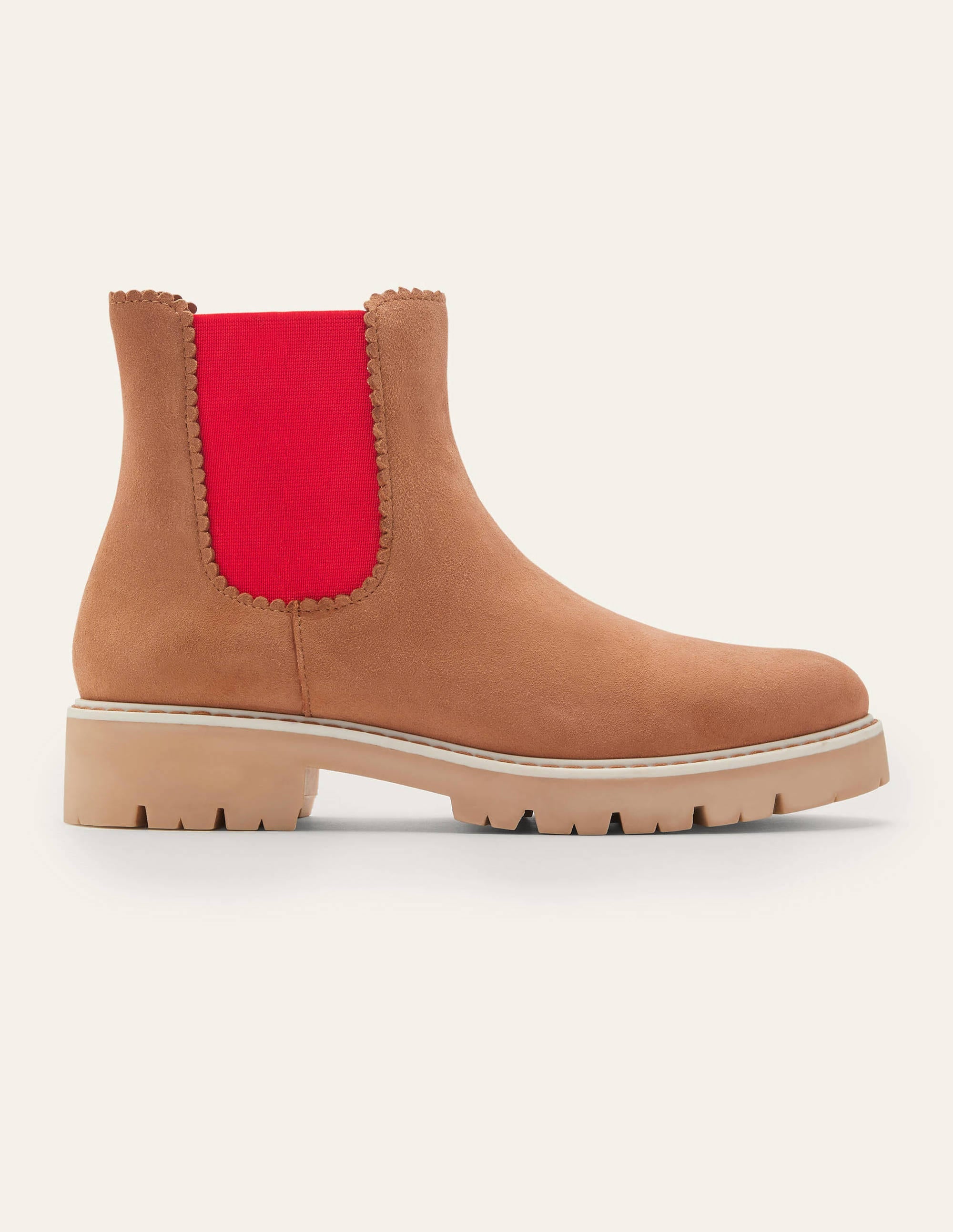 Scallop Detail Chelsea Boots-Tan/Cherry Red - Image 2