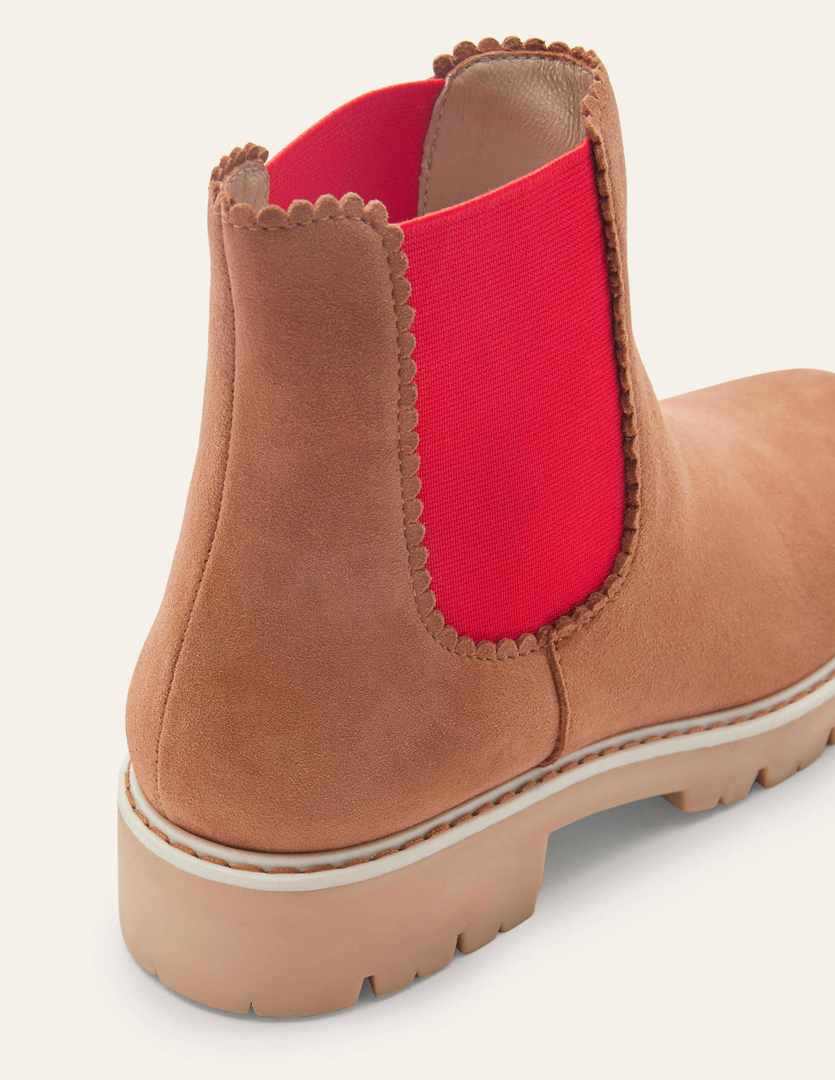 Scallop Detail Chelsea Boots-Tan/Cherry Red - Image 3