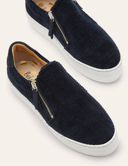 Zip Flatform Trainers-Navy Cord-1