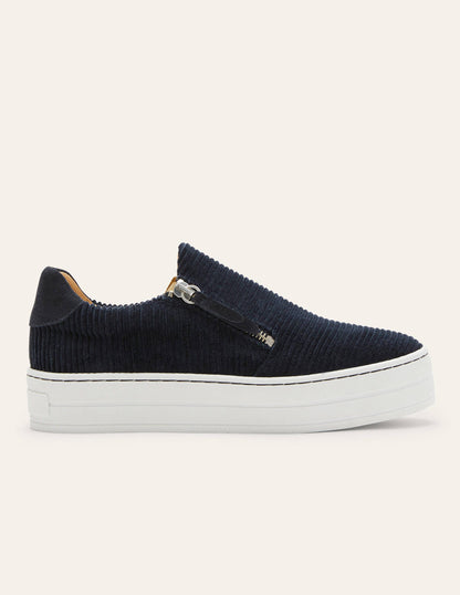 Zip Flatform Trainers-Navy Cord-2