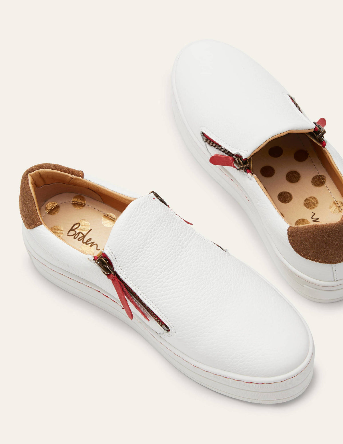 Zip Flatform Trainers-White Leather-1