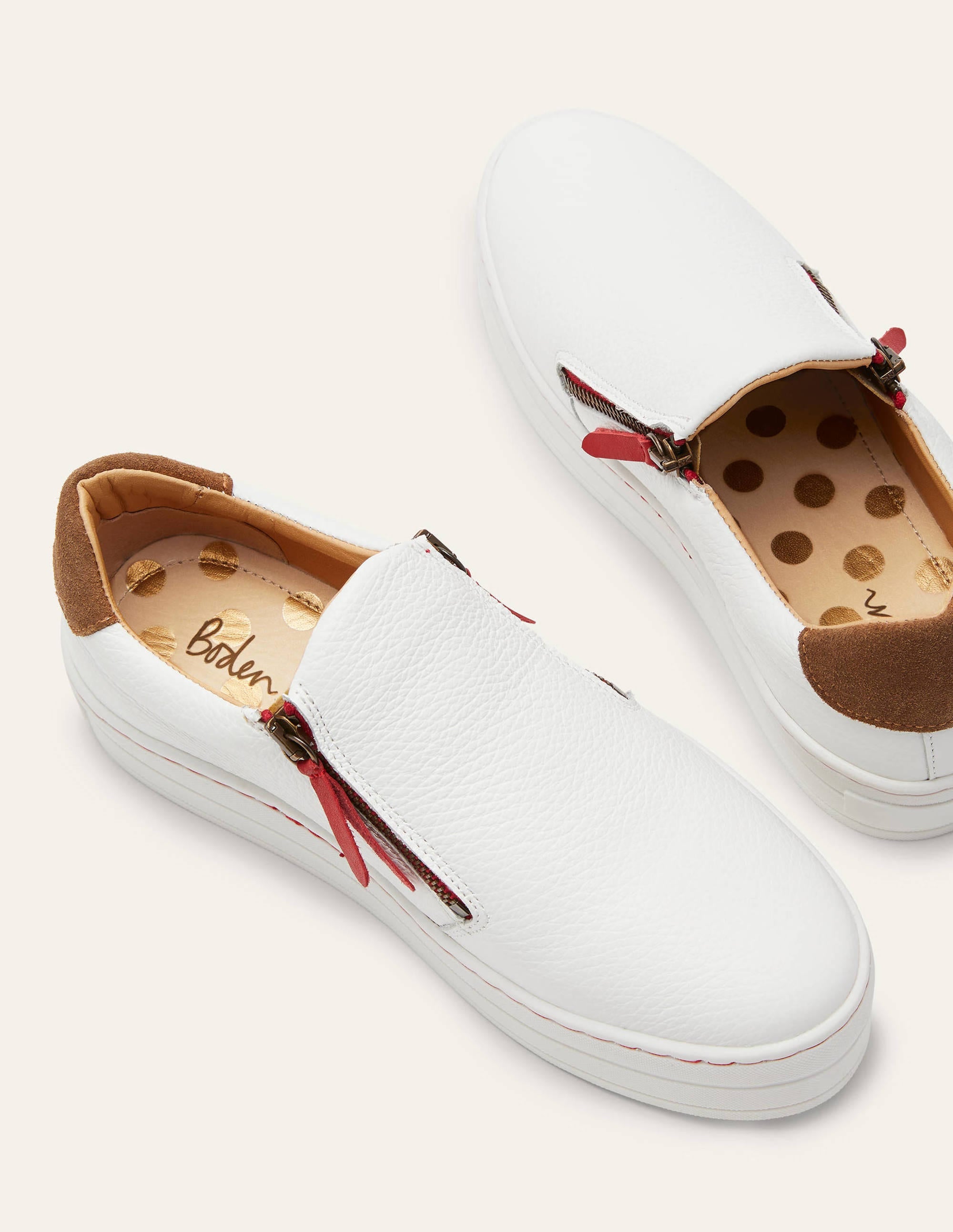 Zip Flatform Trainers-White Leather - Image 1