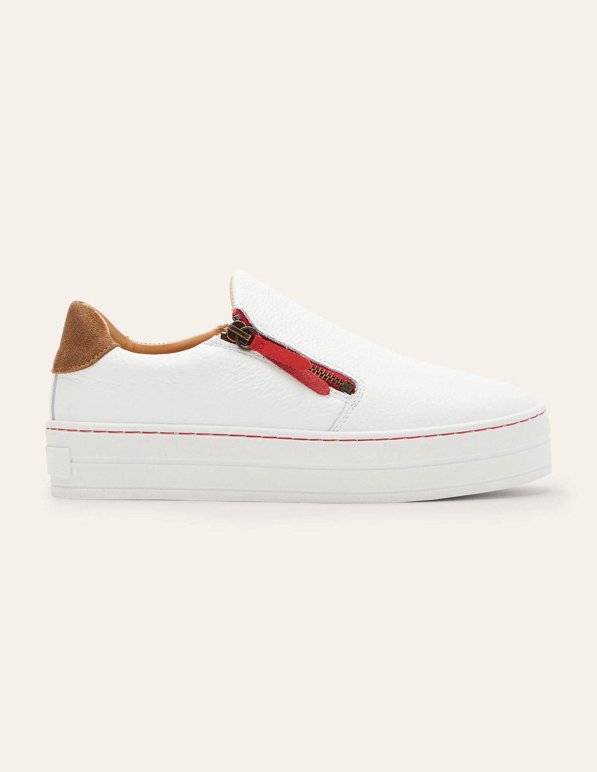 Zip Flatform Trainers-White Leather-2