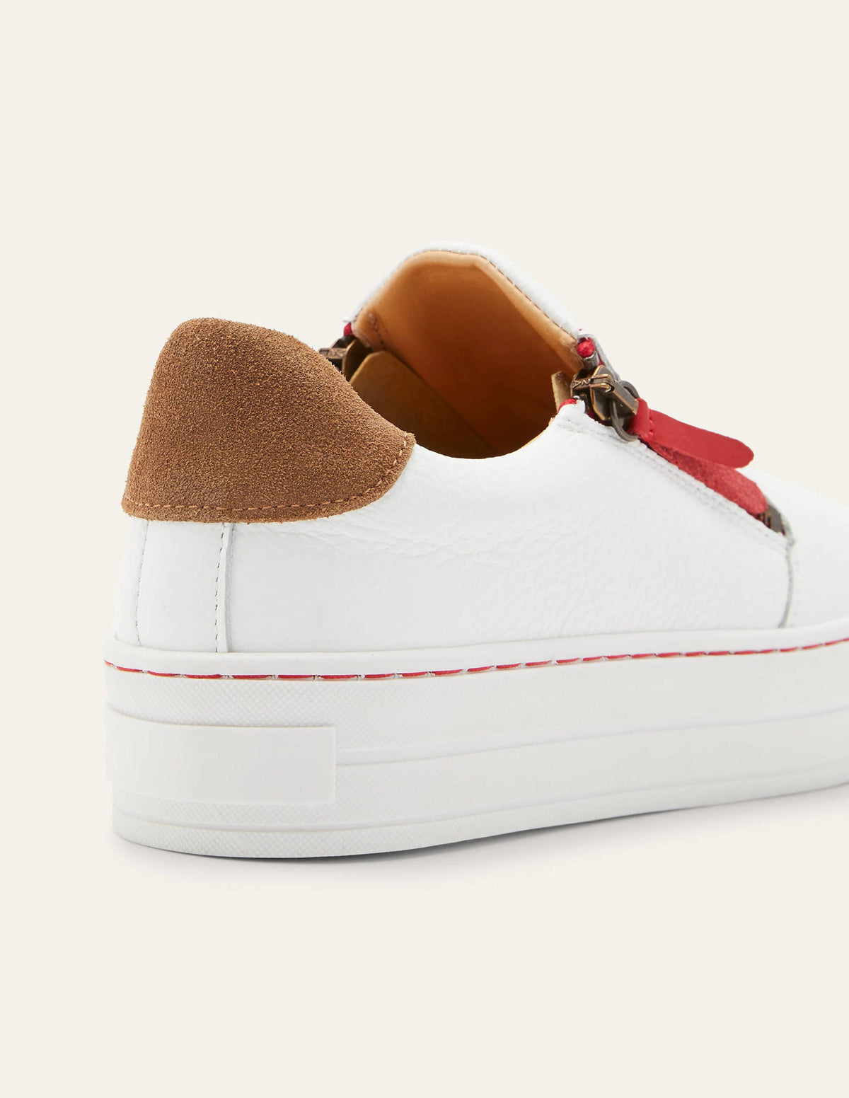 Zip Flatform Trainers-White Leather - Image 3