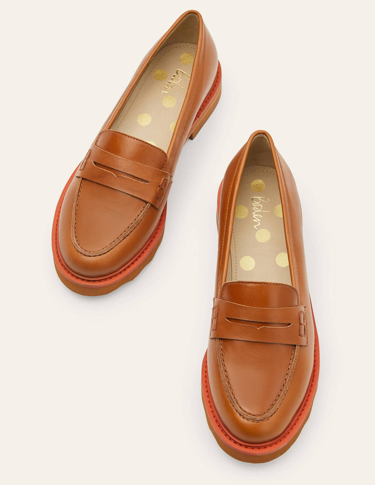 Chunky Penny Loafers-Tan/Cherry Red-1
