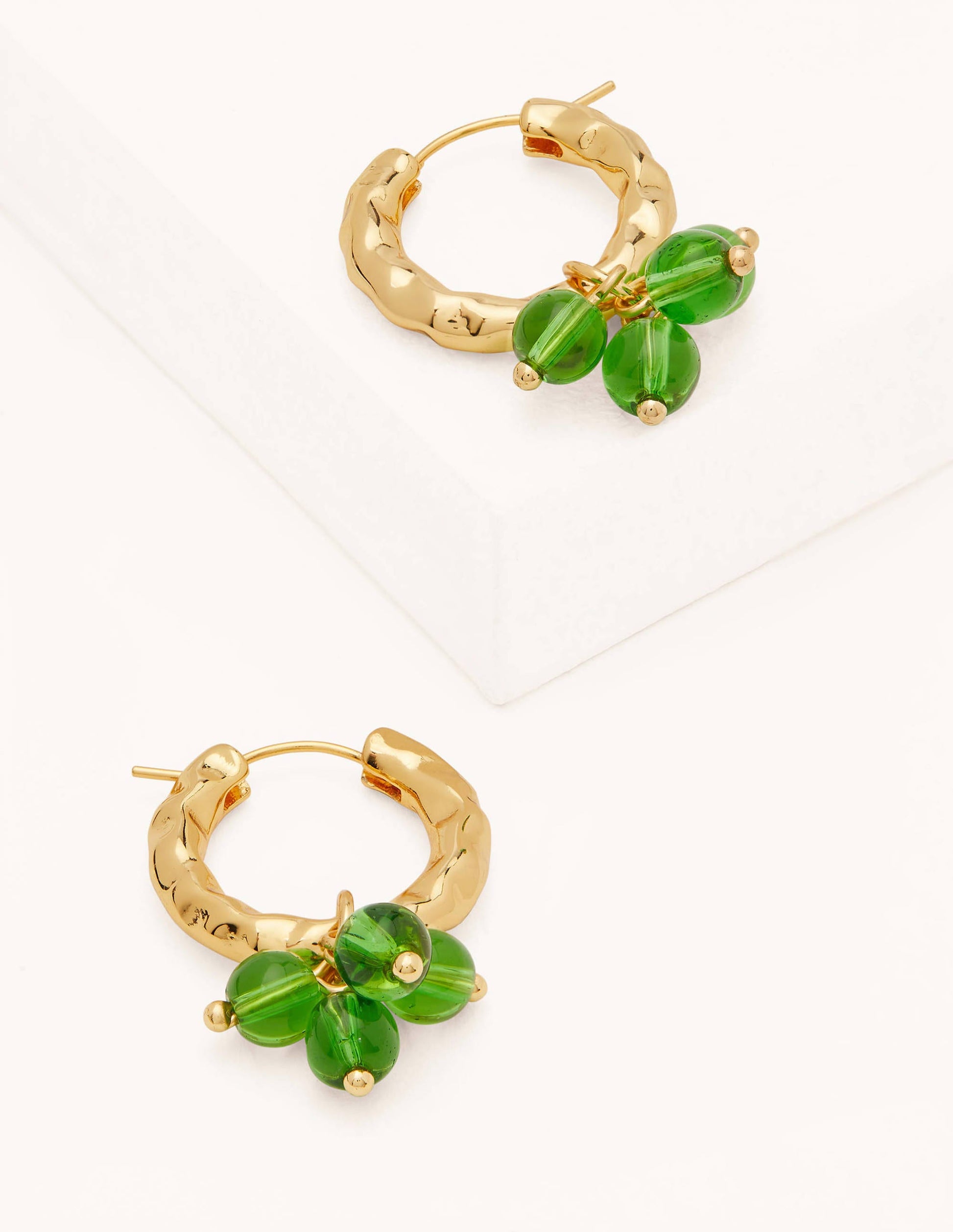 Hammered Beaded Hoop Earrings-Green-1