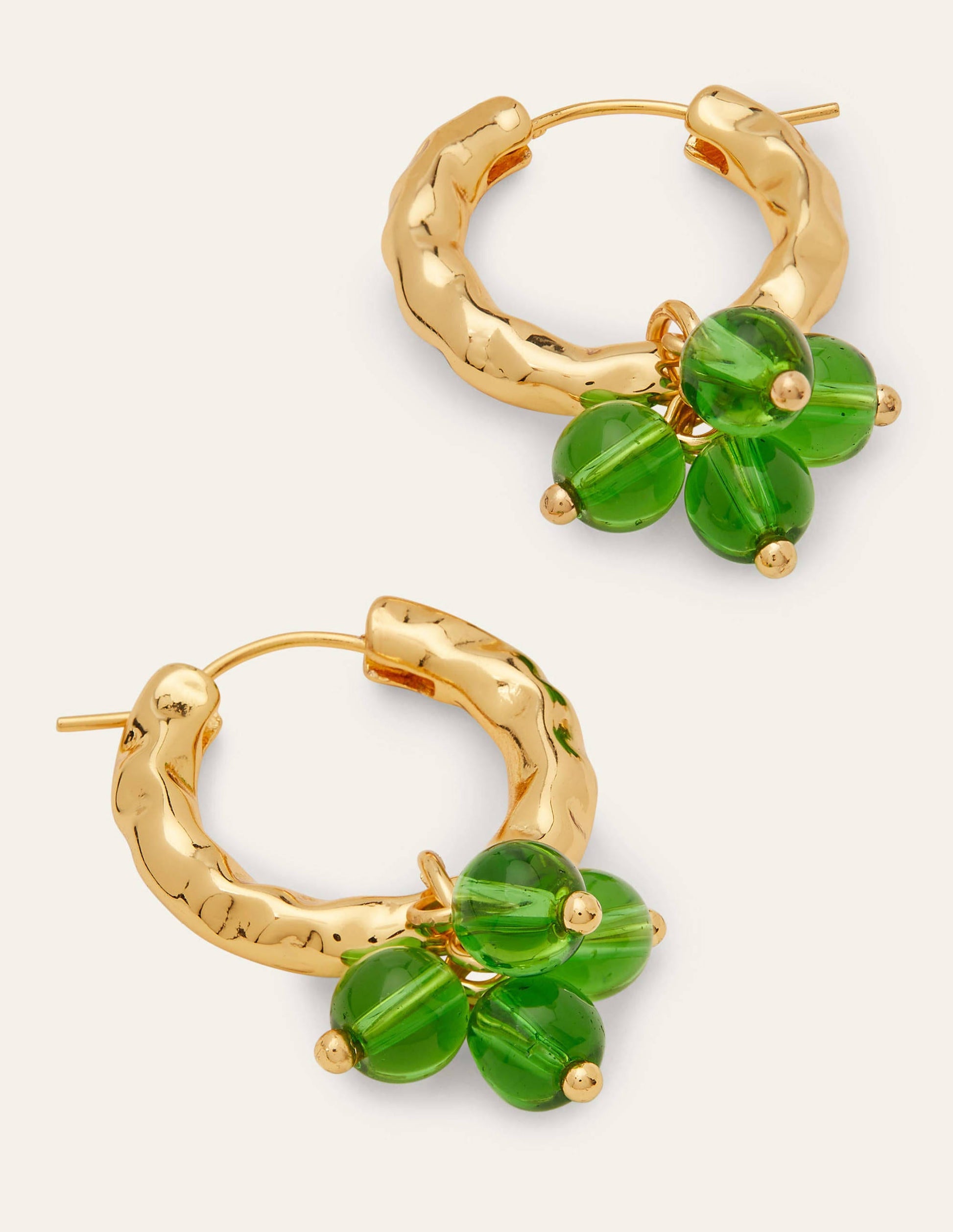 Hammered Beaded Hoop Earrings-Green-2