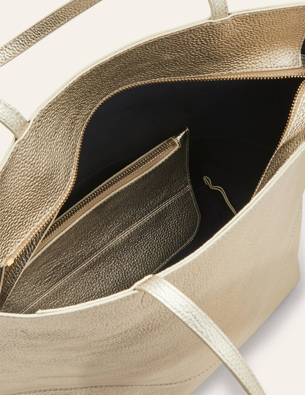 Leather Tote Bag-Pale Gold - Image 2