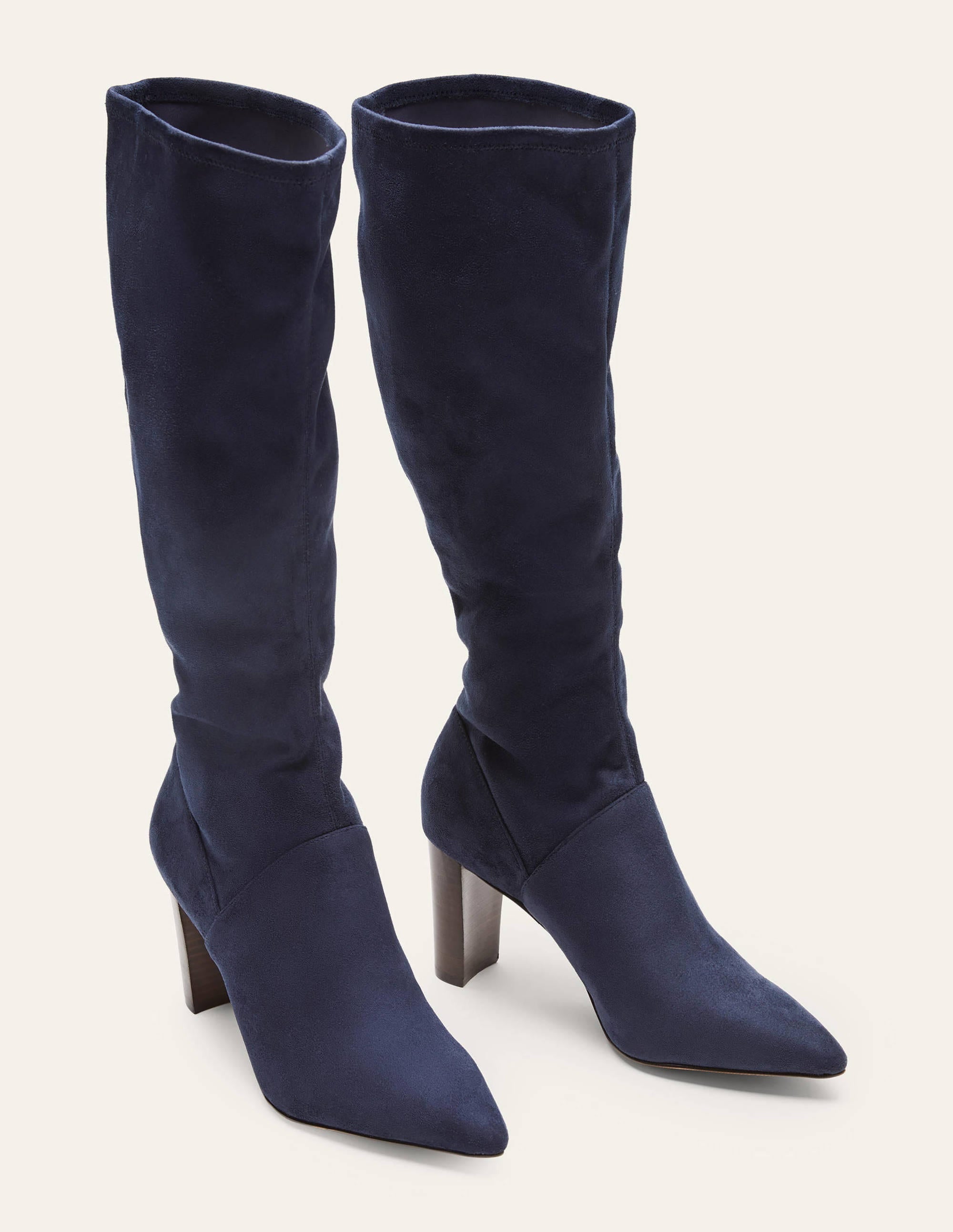 Pointed Toe Stretch Boots-Navy - Image 1