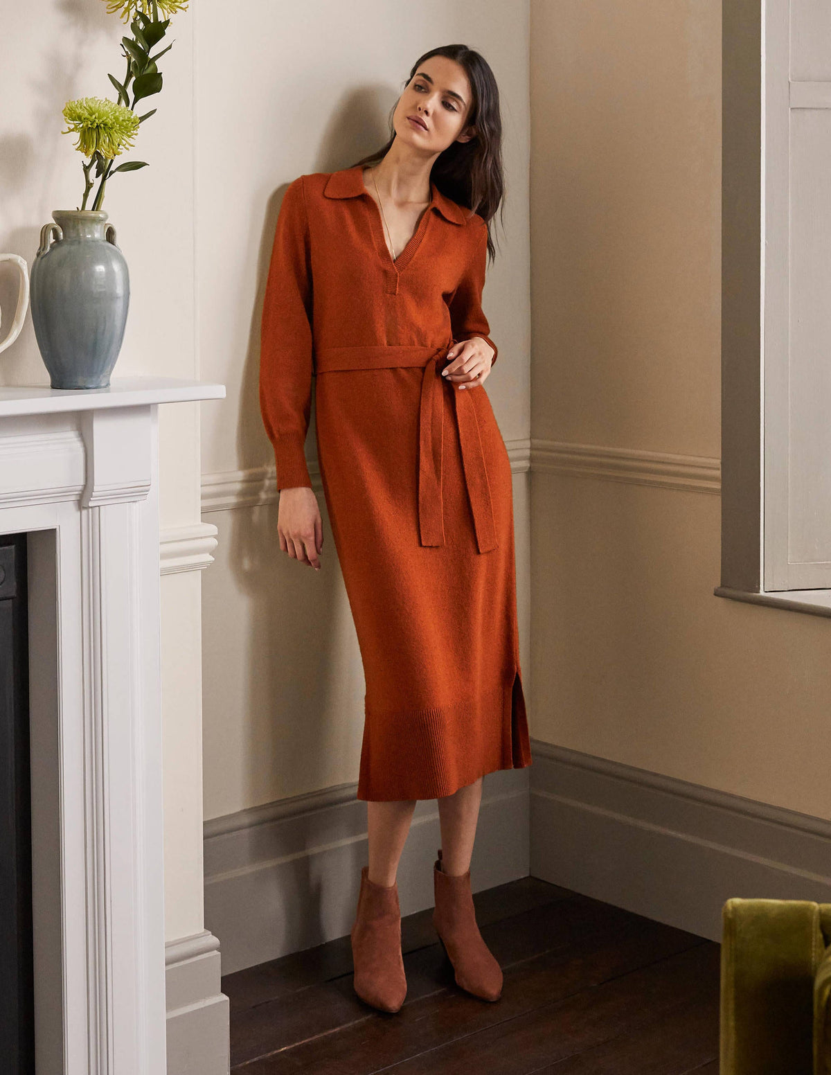 Harriet Knitted Midi Dress-Rust-1