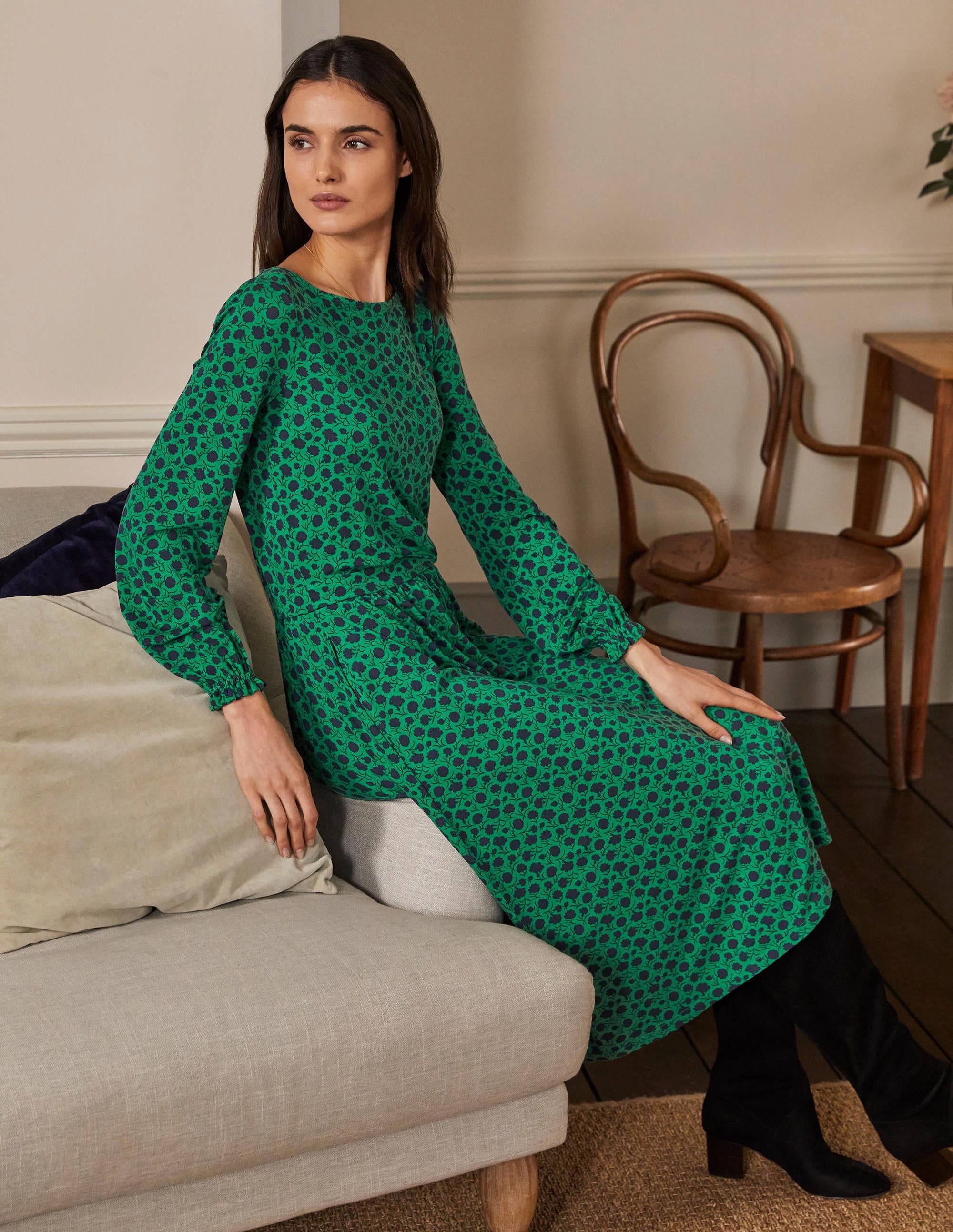 Evelyn Jersey Midi Dress-Sapling, Leafy Bud - Image 1