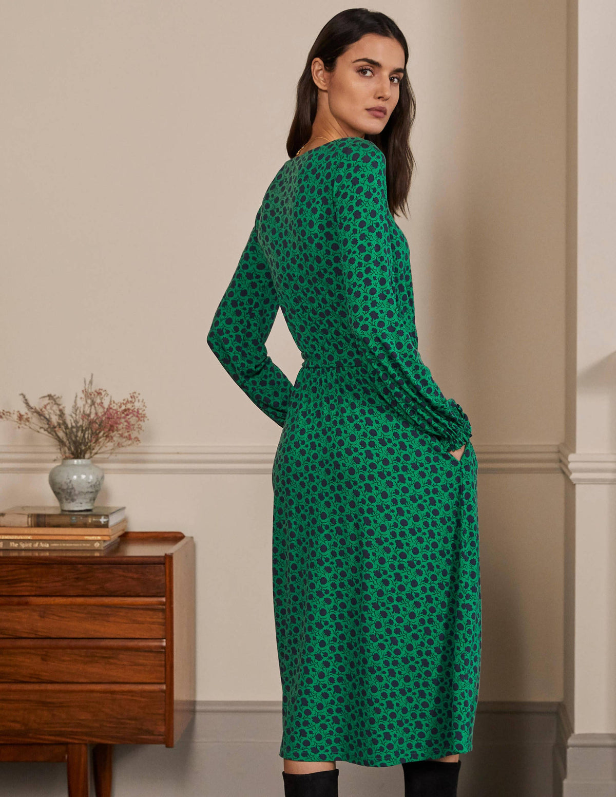 Evelyn Jersey Midi Dress-Sapling, Leafy Bud-3