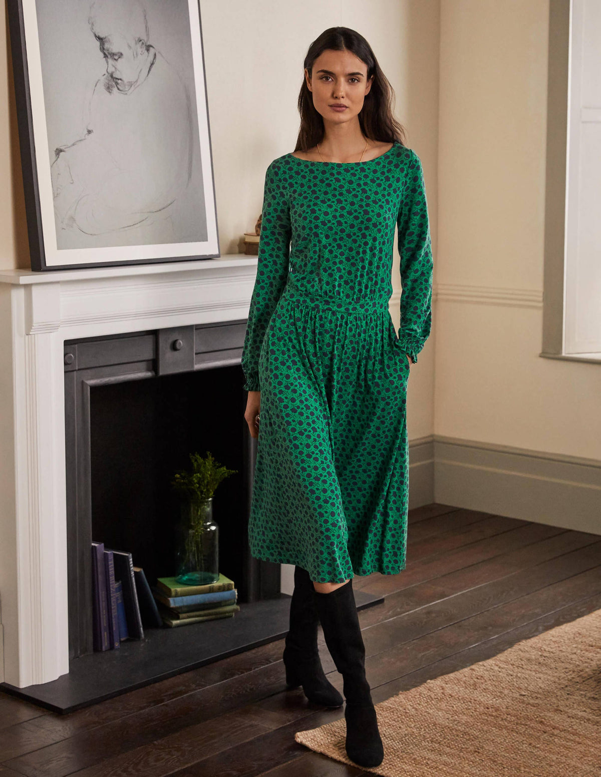 Evelyn Jersey Midi Dress-Sapling, Leafy Bud - Image 4